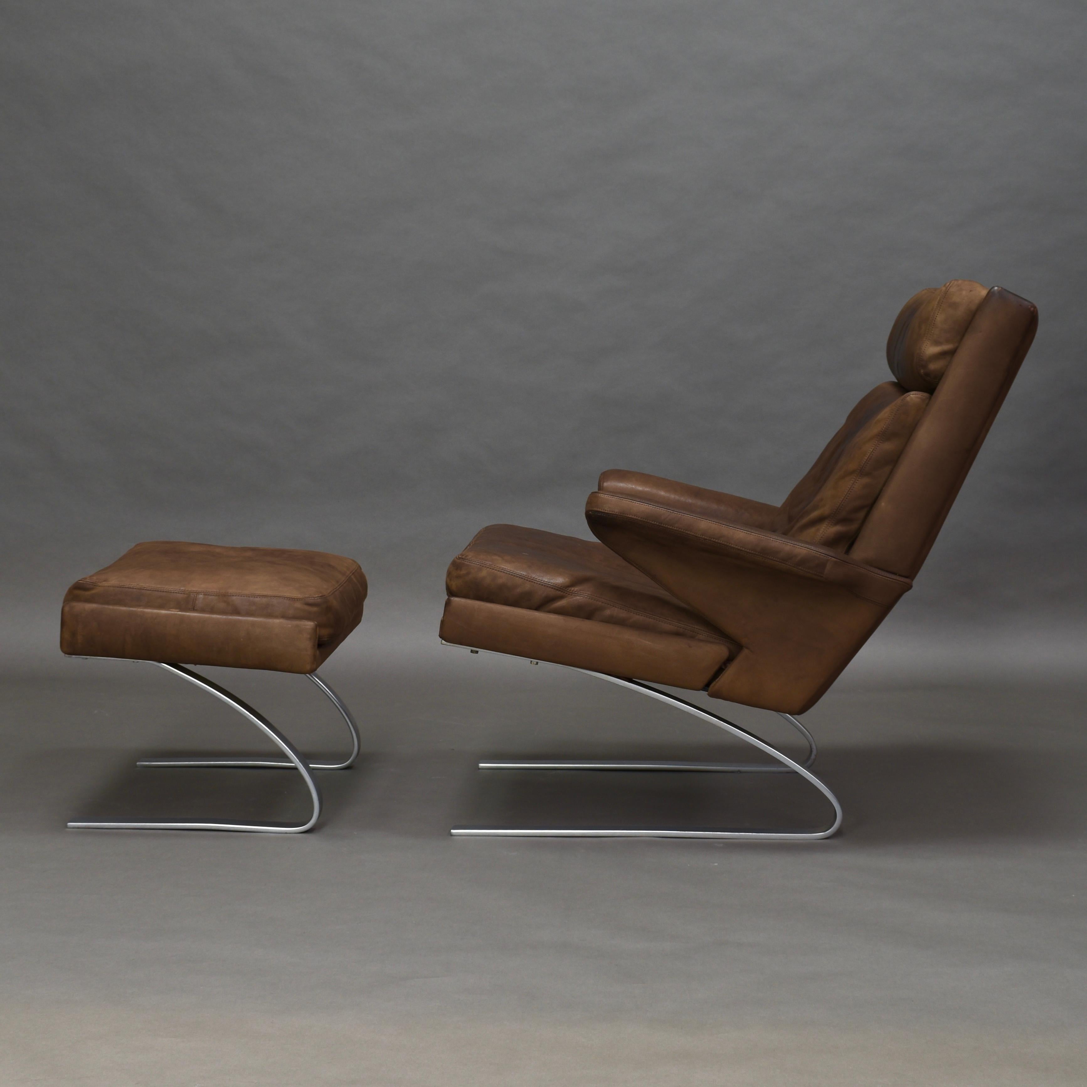 German Original COR Full Leather Lounge Armchair by Reinhold & Hans Schröpfer, 1976