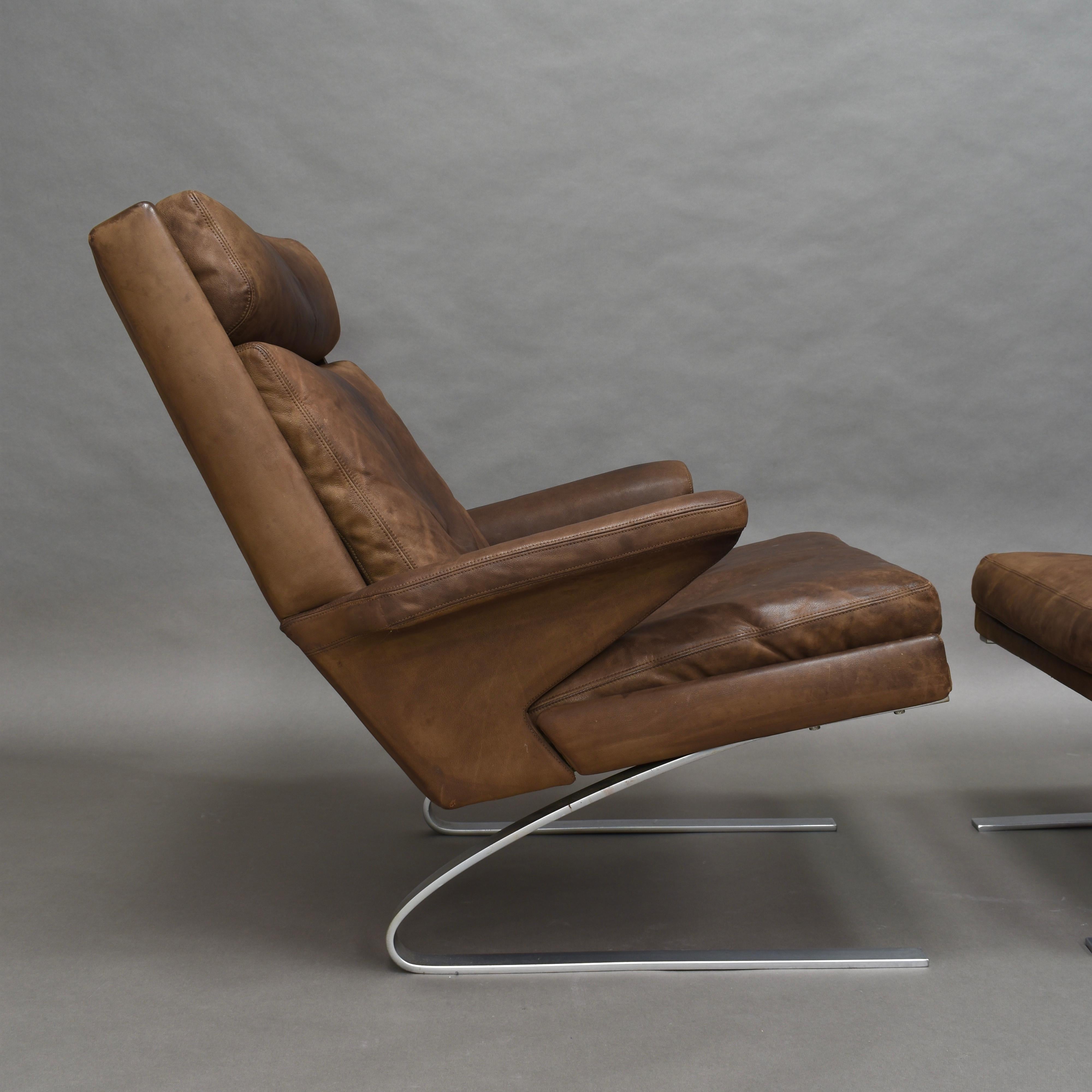 Aluminum Original COR Full Leather Lounge Armchair by Reinhold & Hans Schröpfer, 1976