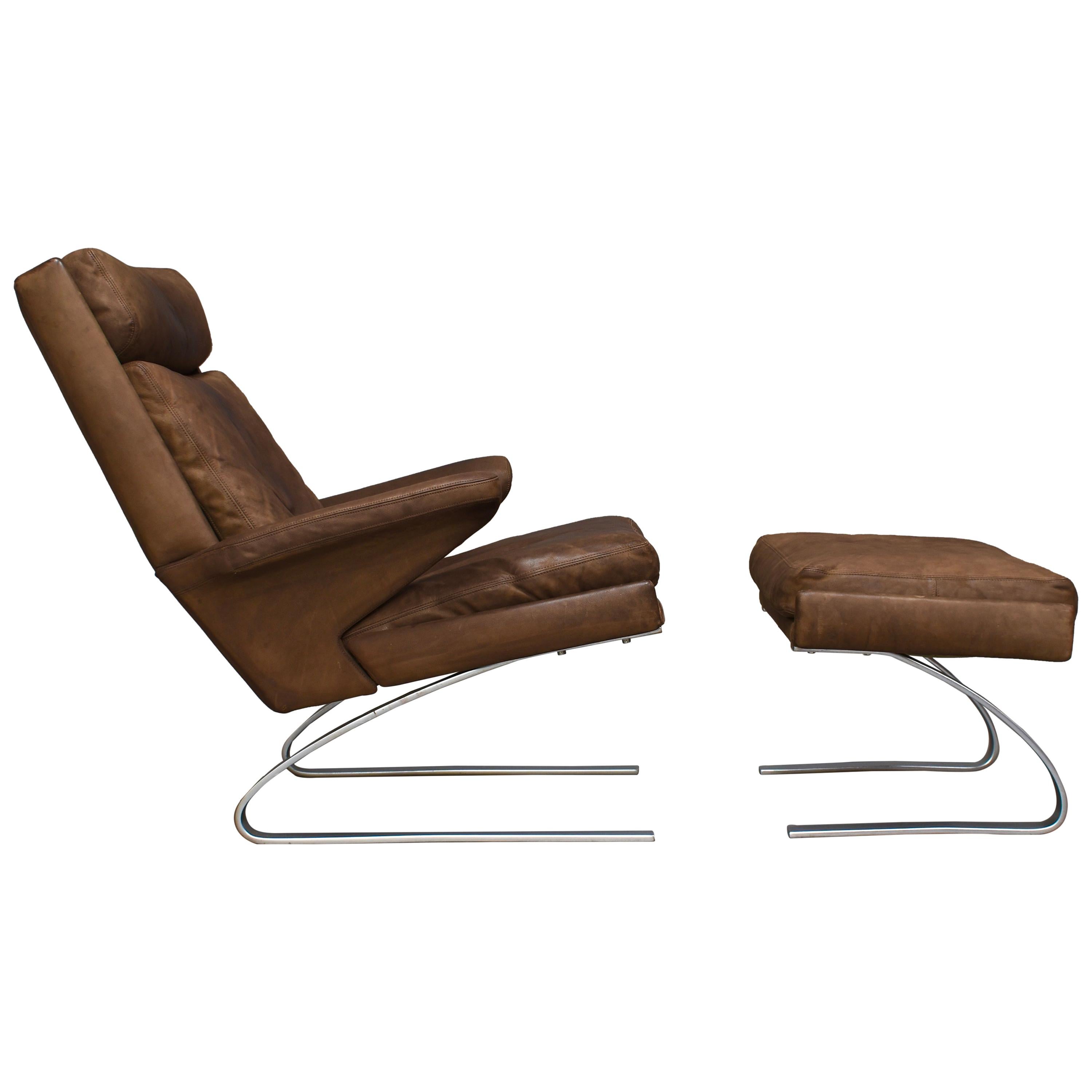 Original COR Full Leather Lounge Armchair by Reinhold & Hans Schröpfer, 1976