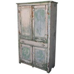 Antique Original Cream over Green Painted 19th Century Cupboard