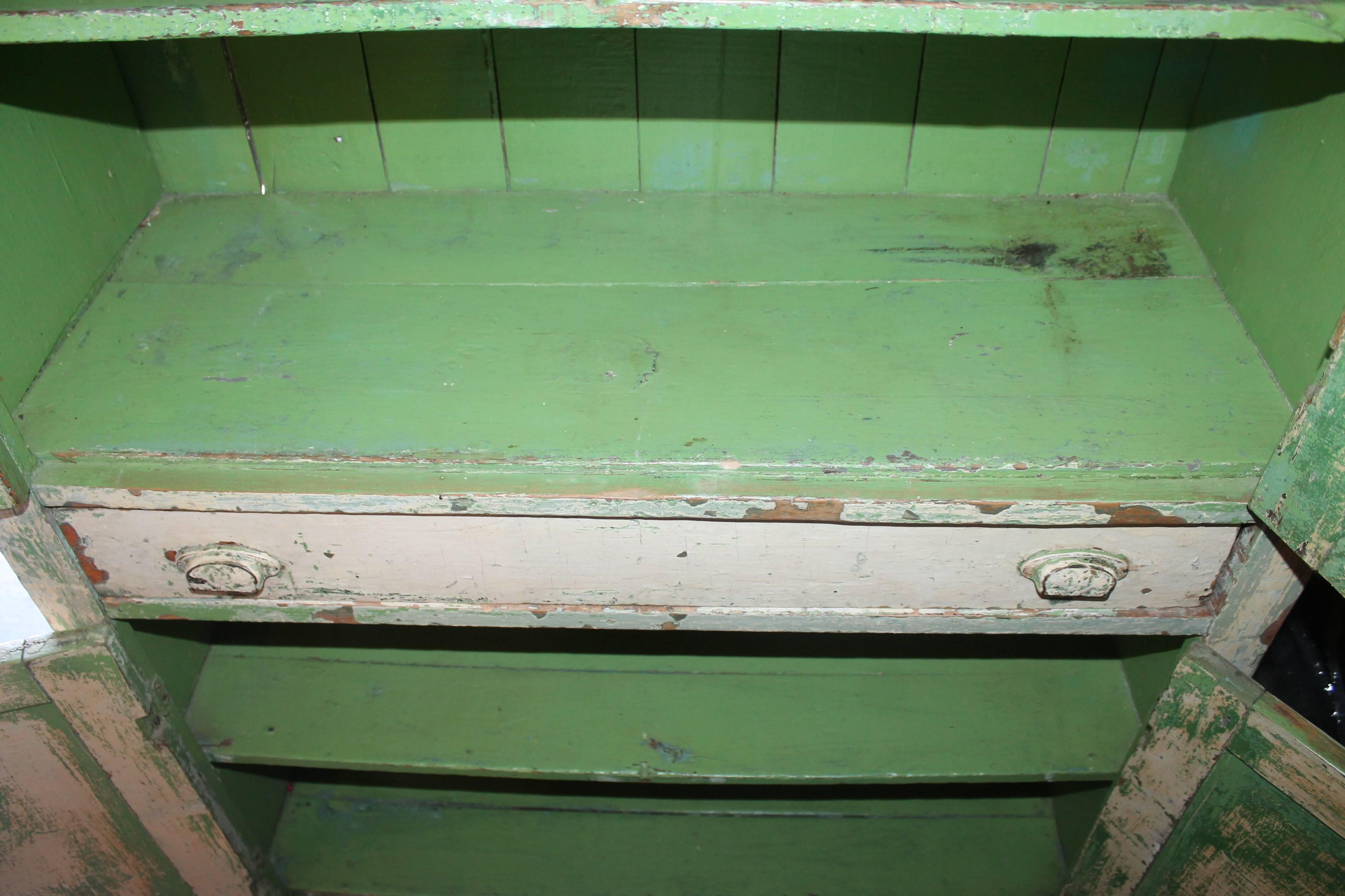 Original Cream over Green Painted 19th Century Cupboard 4