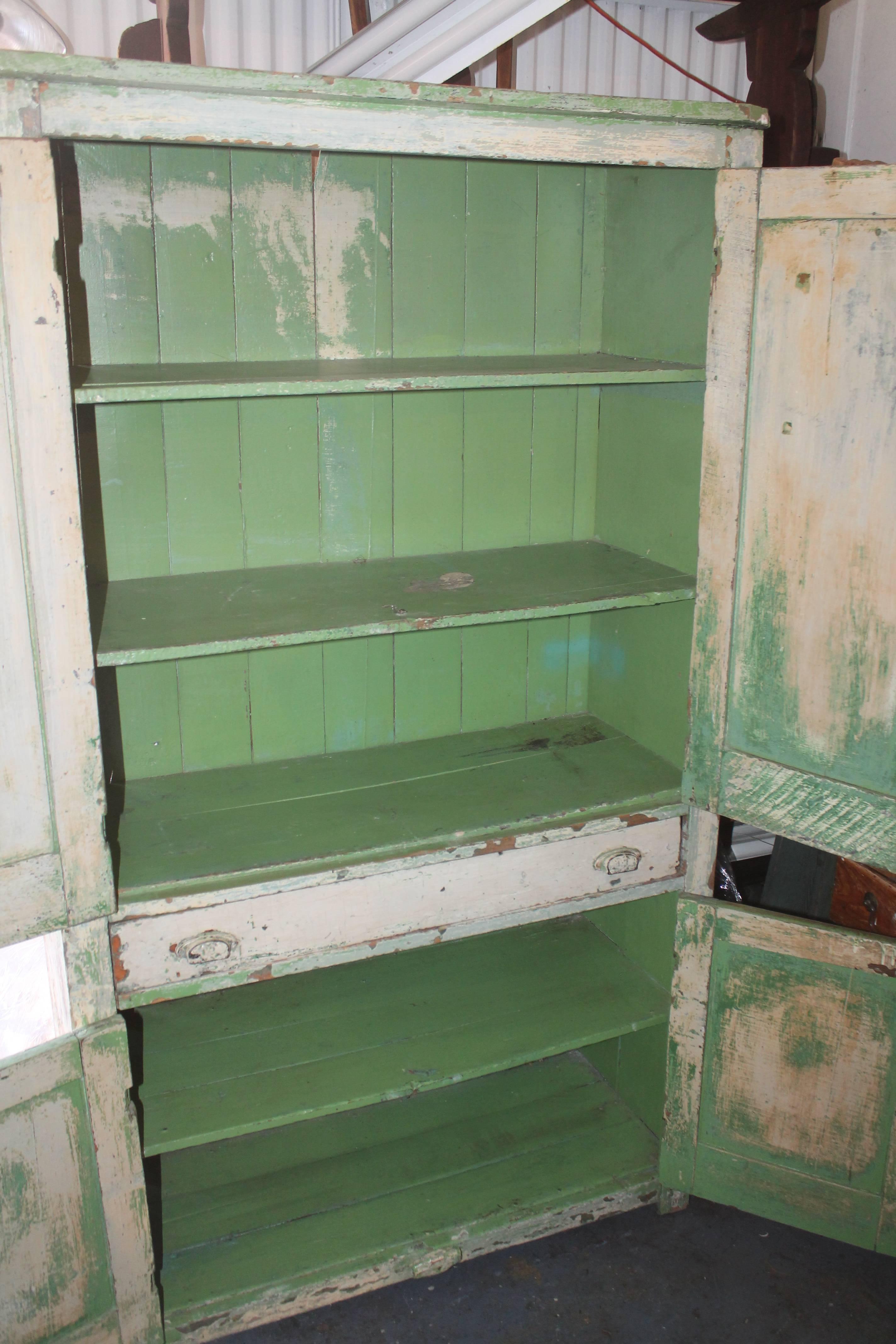 Original Cream over Green Painted 19th Century Cupboard 2