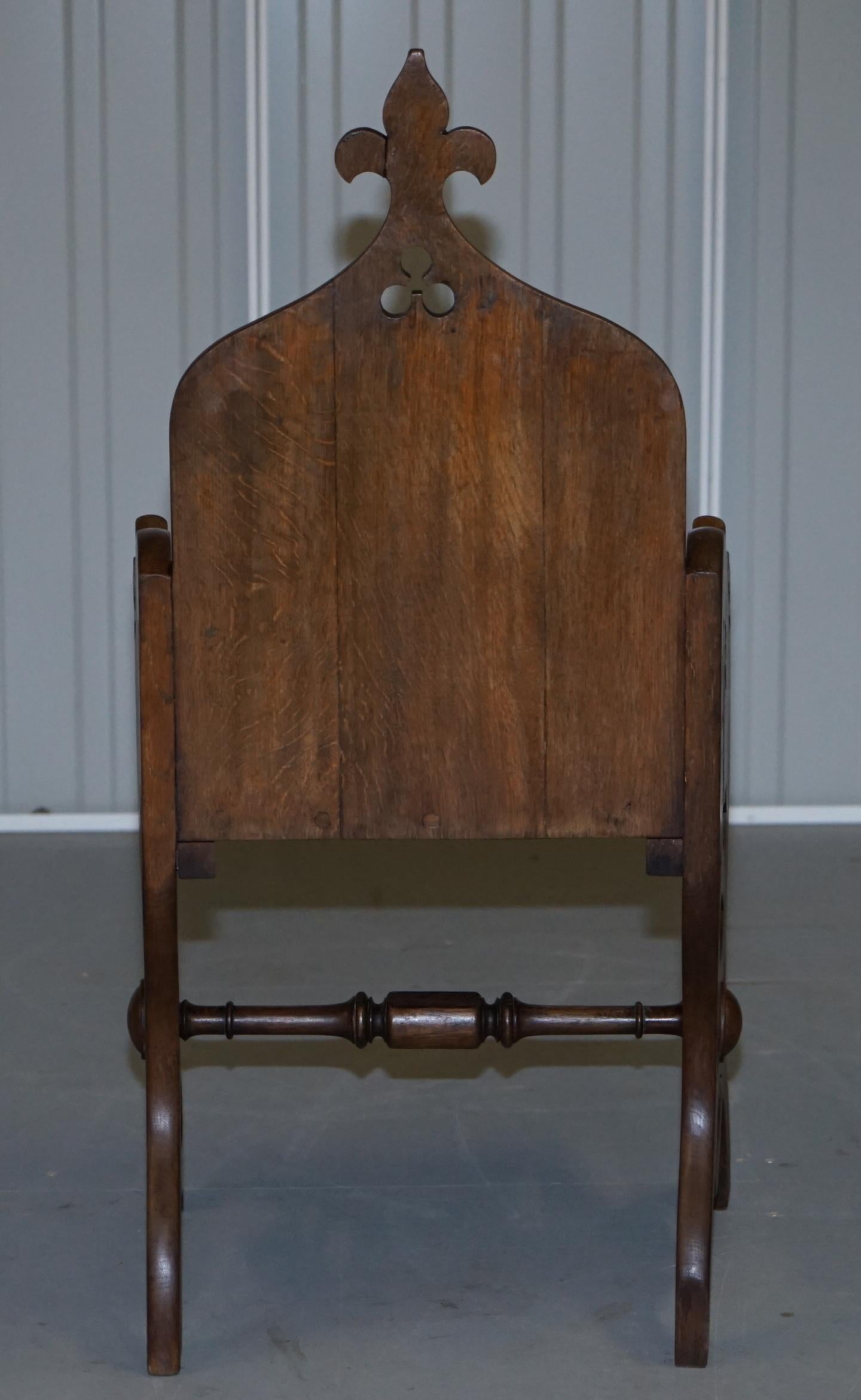 Original Criddle & Smith Stamped Victorian Walnut Gothic Revival Church Armchair For Sale 5