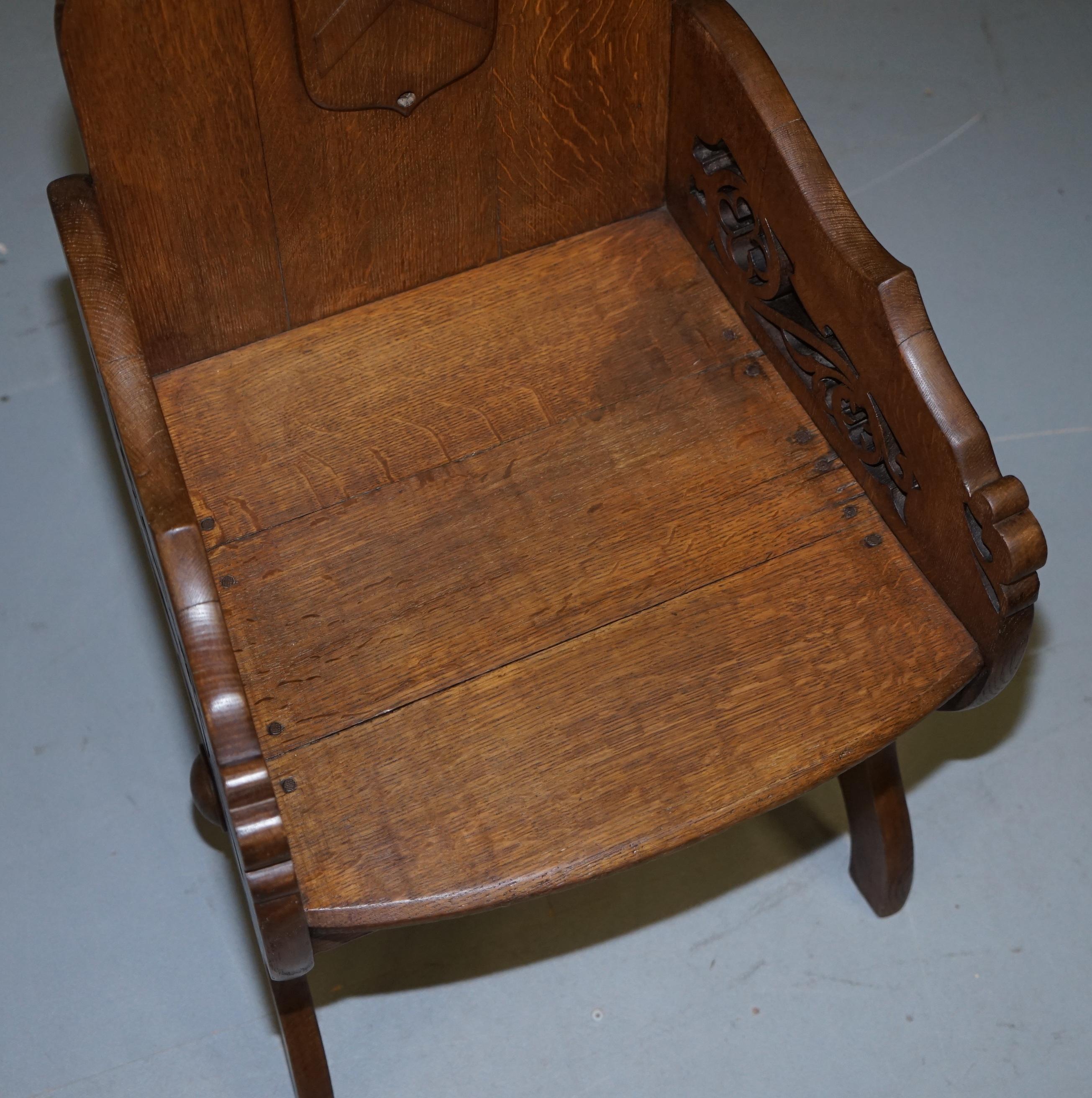 19th Century Original Criddle & Smith Stamped Victorian Walnut Gothic Revival Church Armchair For Sale