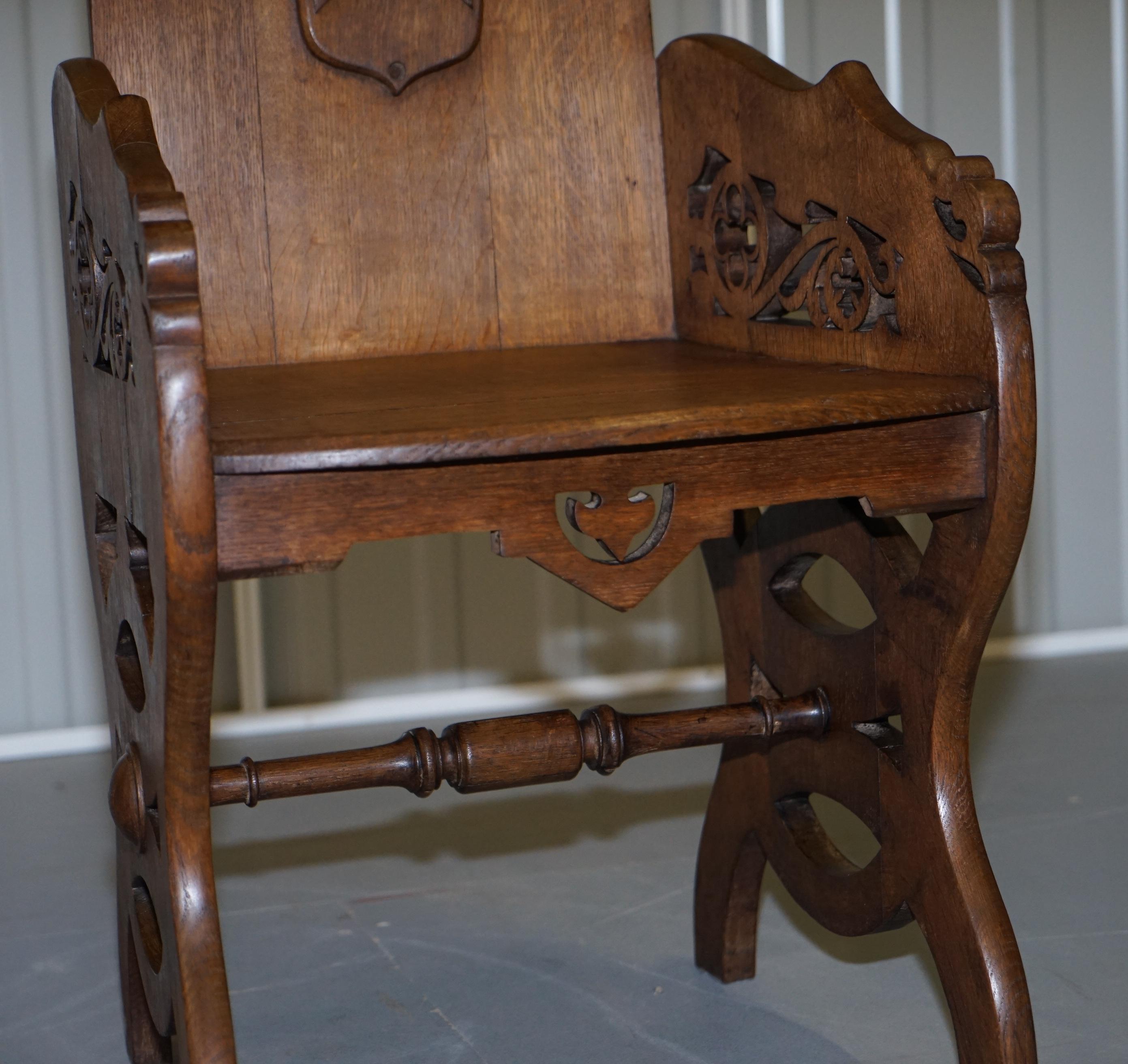 Original Criddle & Smith Stamped Victorian Walnut Gothic Revival Church Armchair For Sale 2