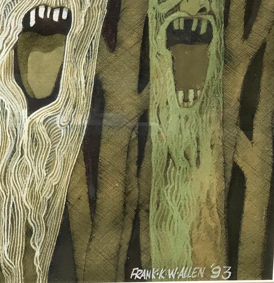 'Crie des Arbres' (Cry of the Trees) is an original unique mixed media artwork by the artist Frank Kay Wenham Allen, painted in 1993 and from his widow's private collection.

About the work.

Here the Great Green Trees Cry out their hurt. The
