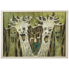 Vintage Original 'Crie des Arbres' Figurative Fantasy Painting