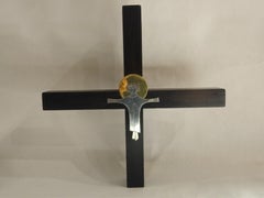 Original Cross in wood w/figure of Christ in Sterling and Brass by EMAUS, Mexico
