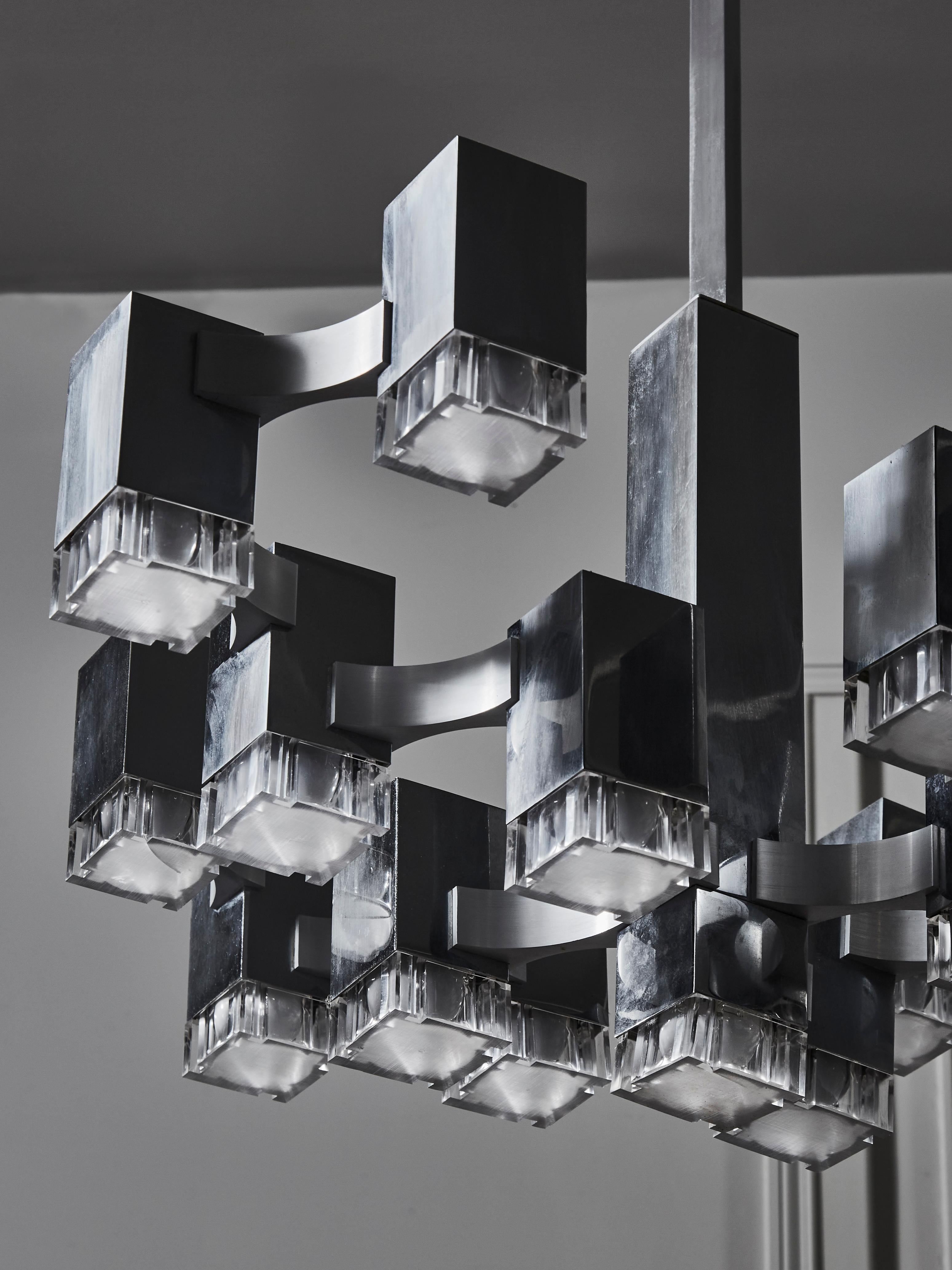 Steel Original Cubic Chandelier by Gaetano Sciolari