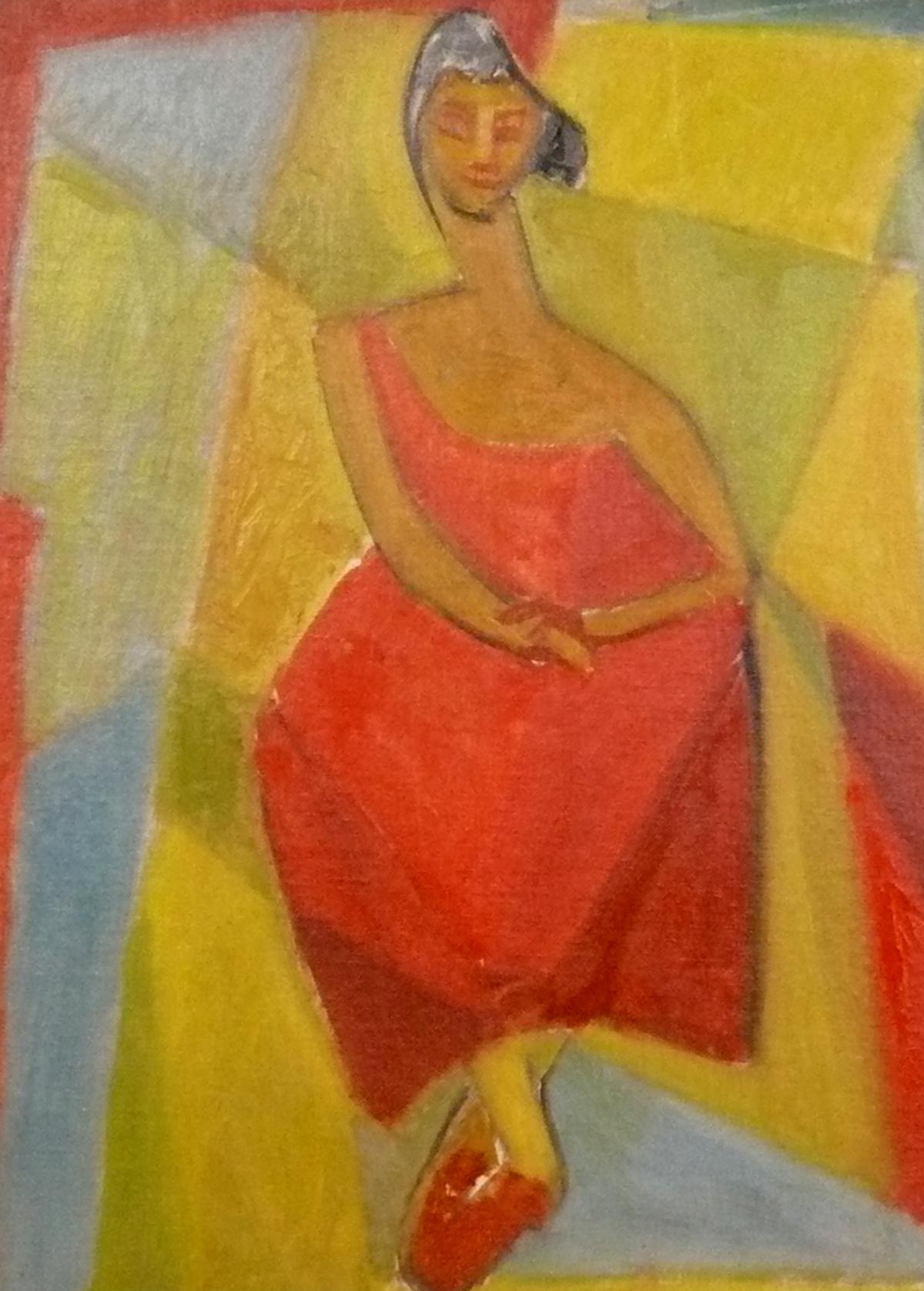 Art Deco Original Cubist Female Painting, circa 1930s