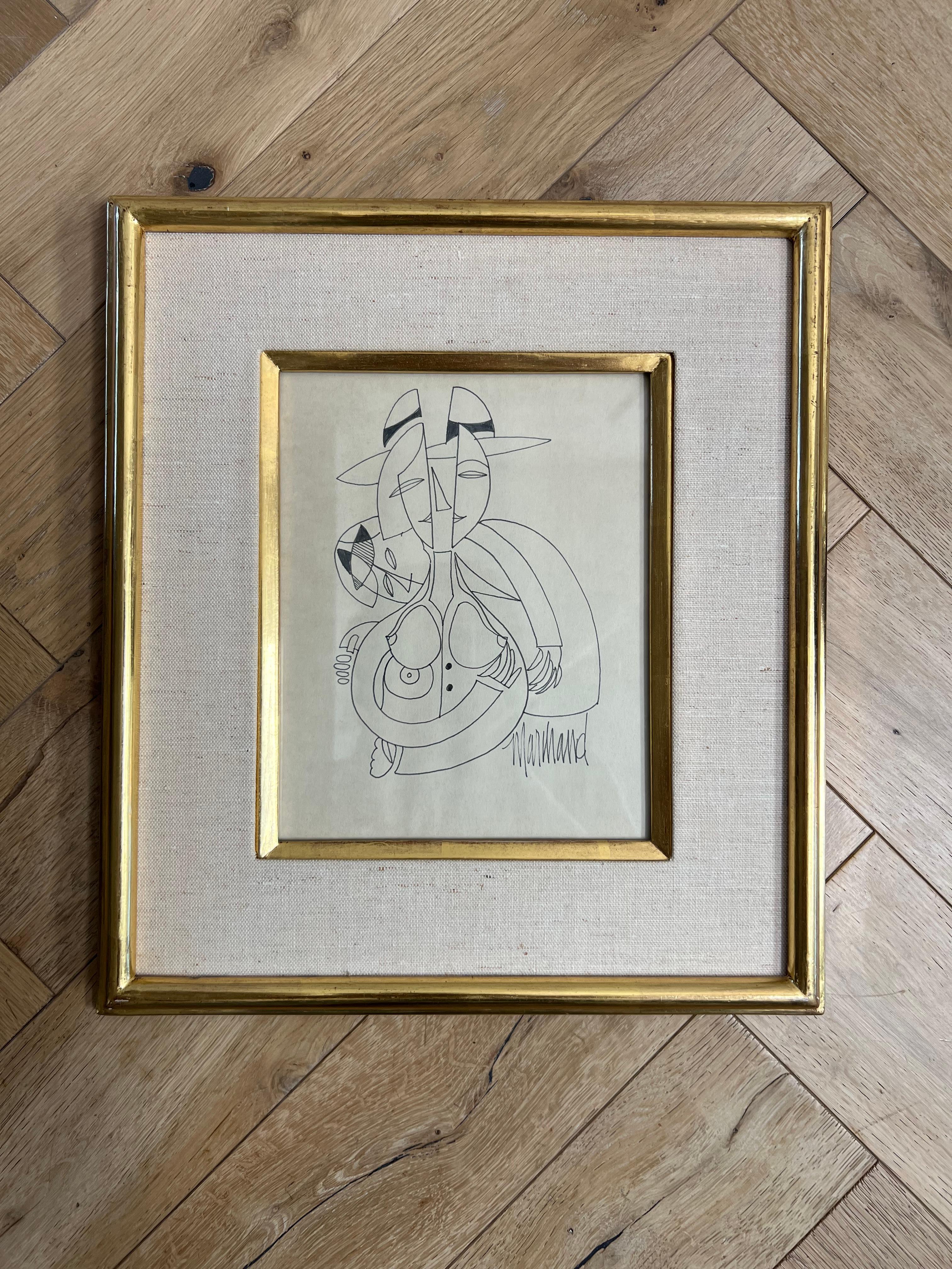 Original Cubist Ink Artwork by Phillipe Marchand, in Gold Frame, 20th Century For Sale 6