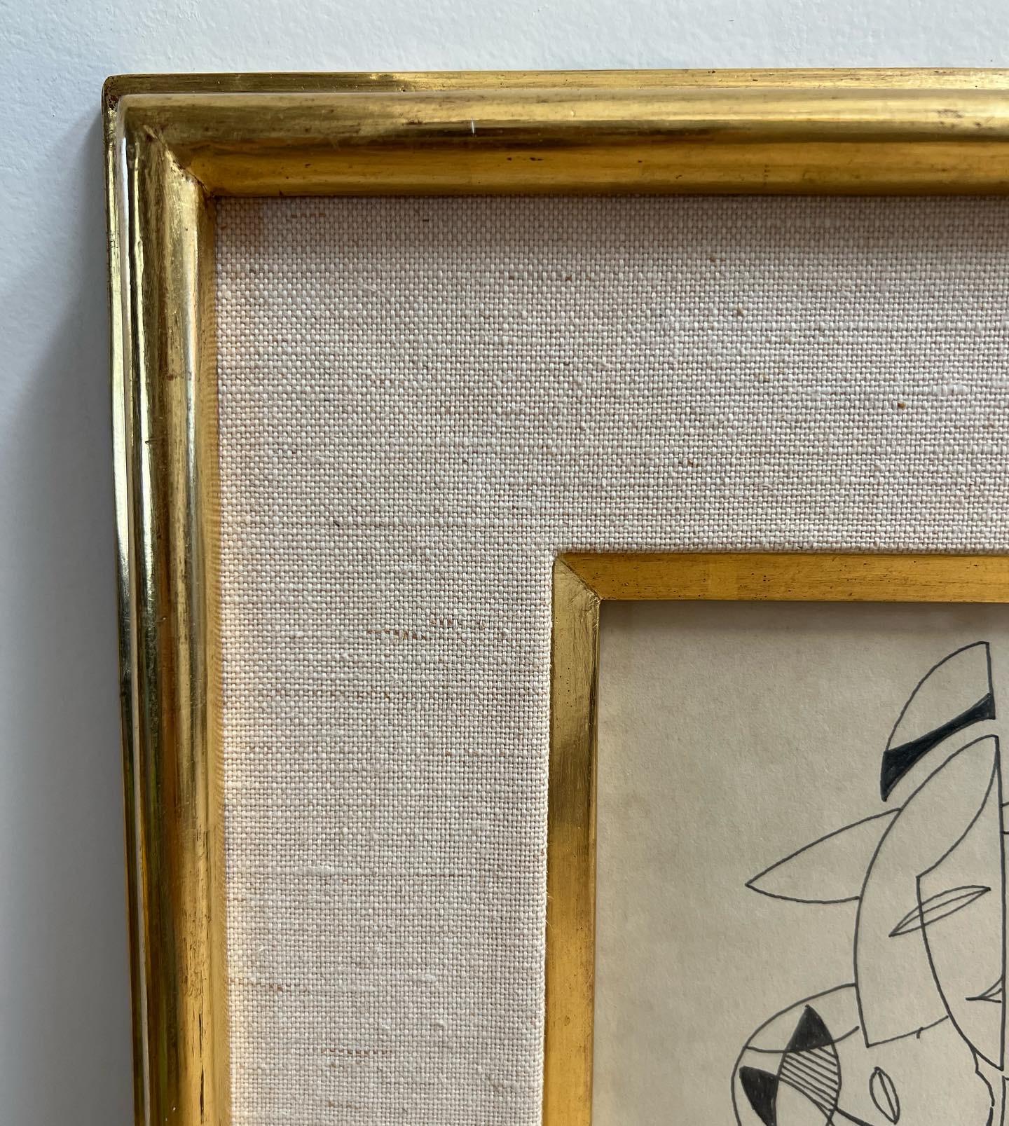 Original Cubist Ink Artwork by Phillipe Marchand, in Gold Frame, 20th Century In Good Condition For Sale In View Park, CA