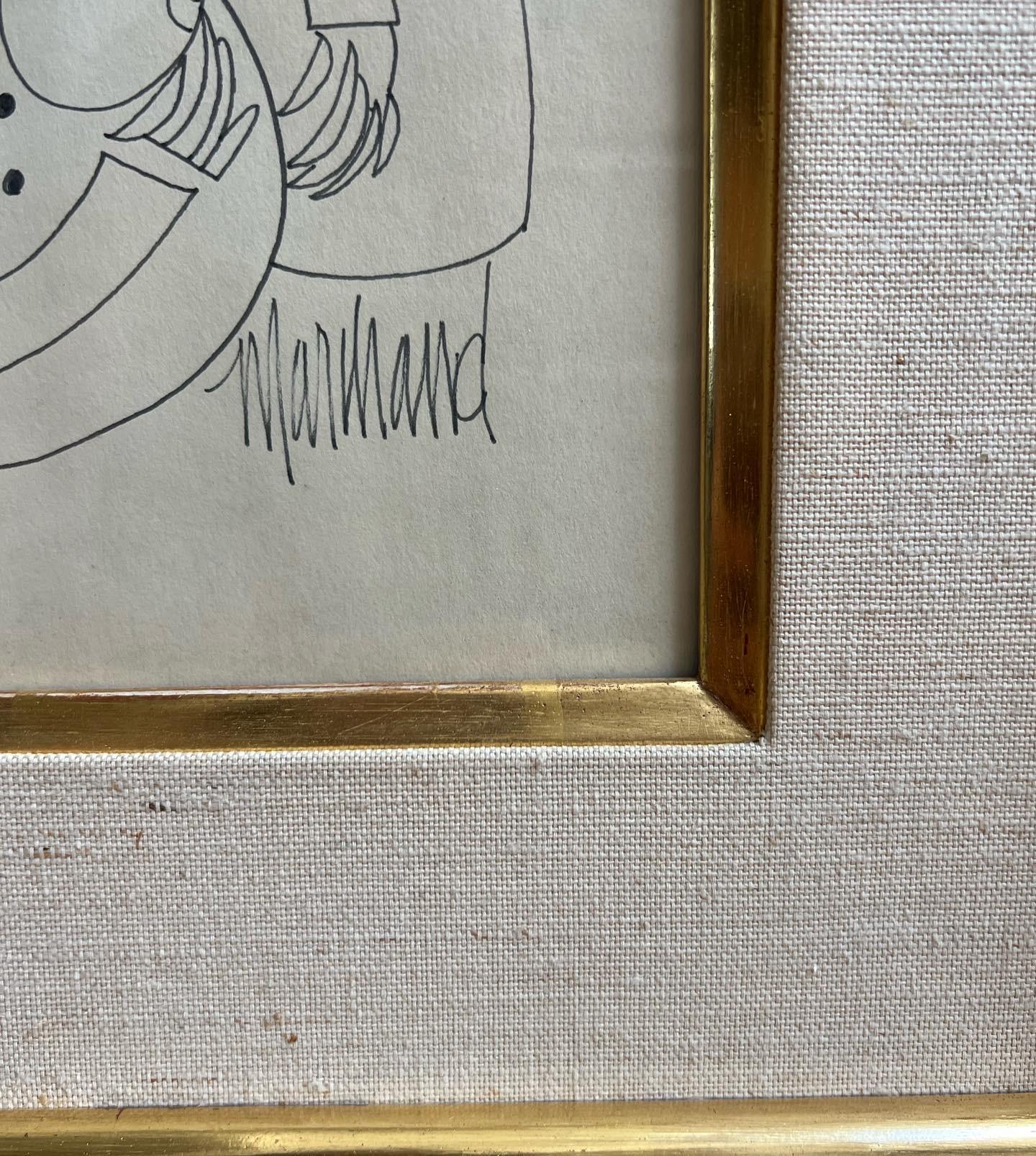 Glass Original Cubist Ink Artwork by Phillipe Marchand, in Gold Frame, 20th Century