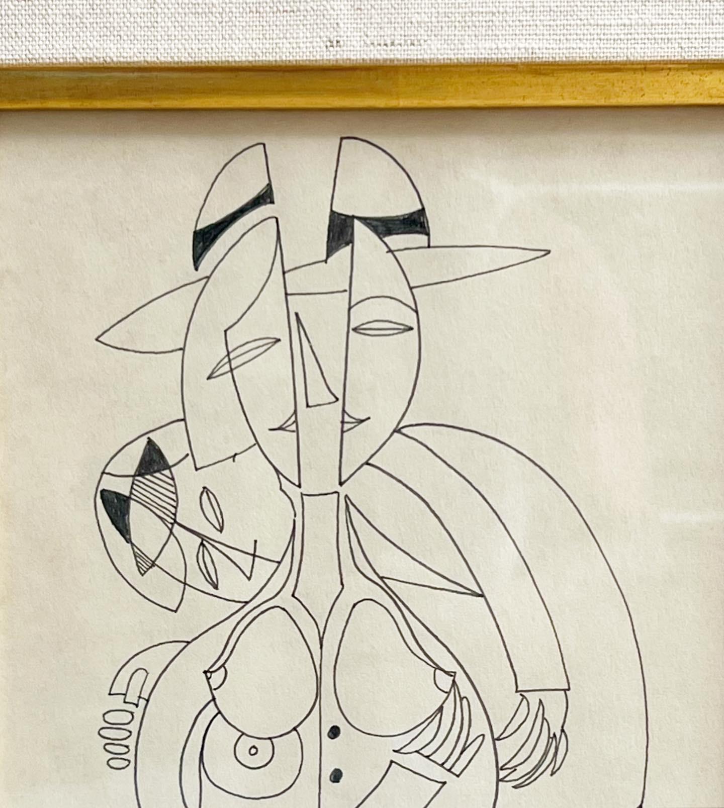 Original Cubist Ink Artwork by Phillipe Marchand, in Gold Frame, 20th Century For Sale 1