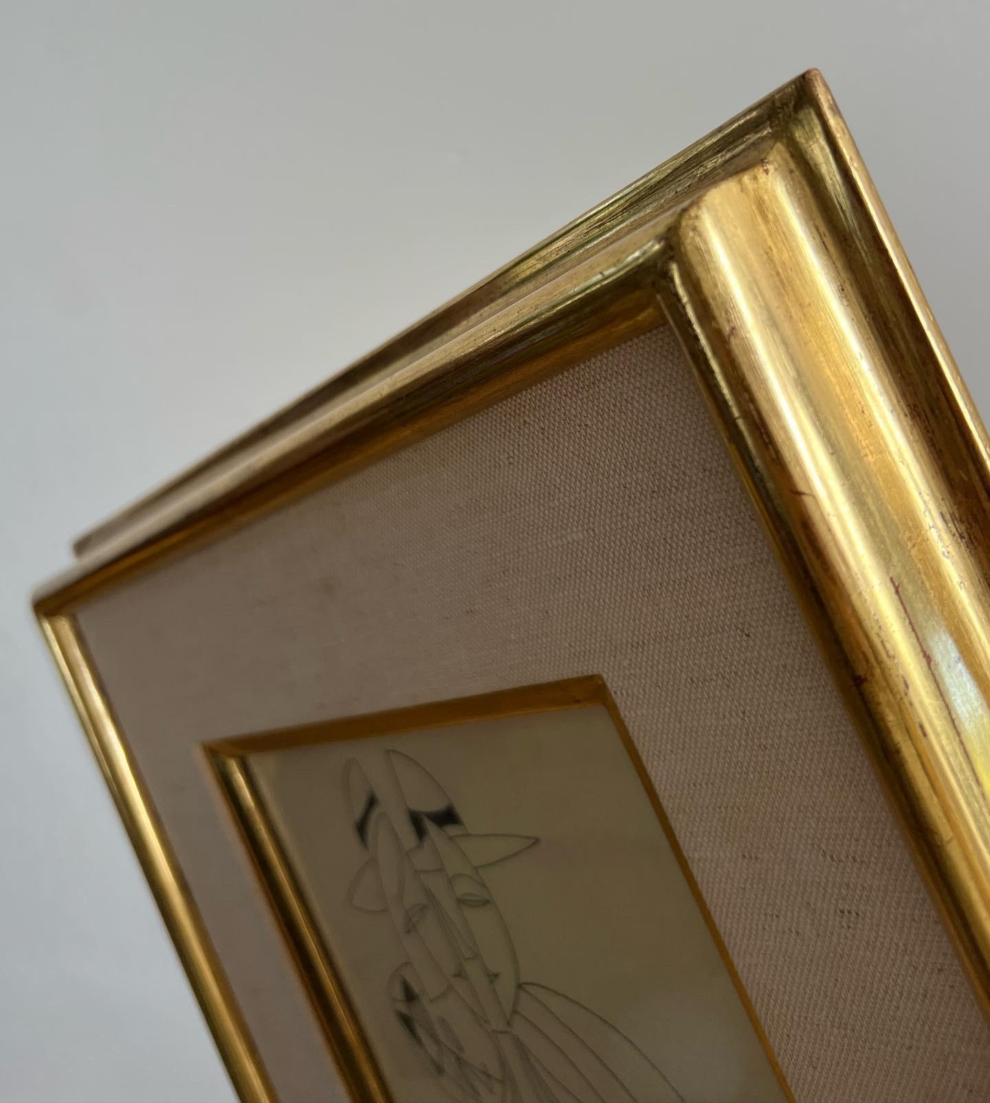 Original Cubist Ink Artwork by Phillipe Marchand, in Gold Frame, 20th Century For Sale 4