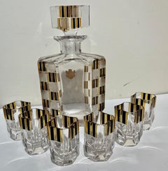 Original Czech Decanter Set, New Old Stock Black / Gold Details