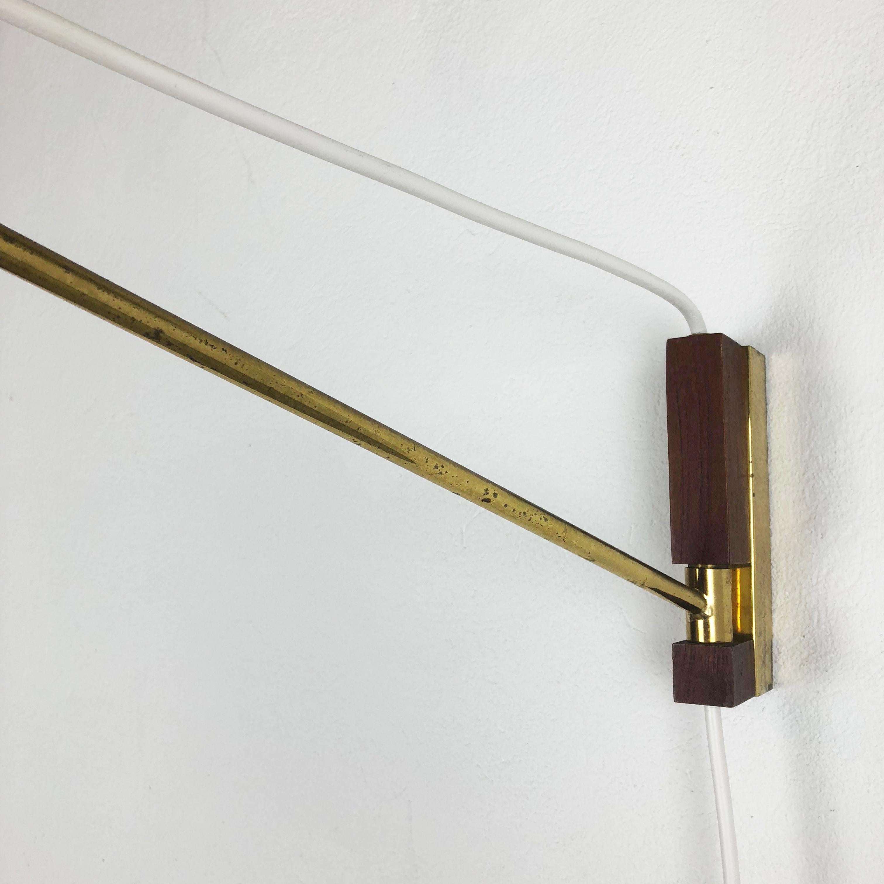 Metal Original Danish Brass and Teak Wall Light, Denmark, 1960s