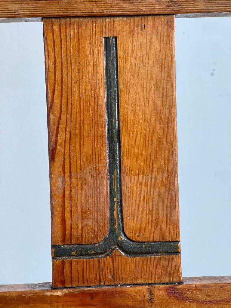 Original Danish Art and Craft chair in pine and beech with green carved decor. For Sale 5