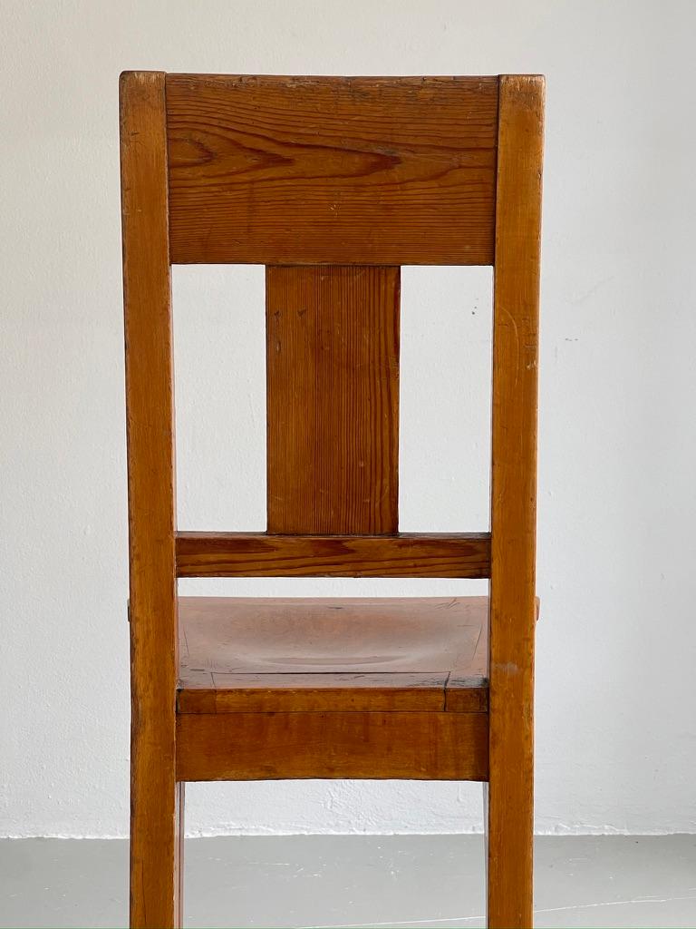 Original Danish Art and Craft chair in pine and beech with green carved decor. For Sale 9