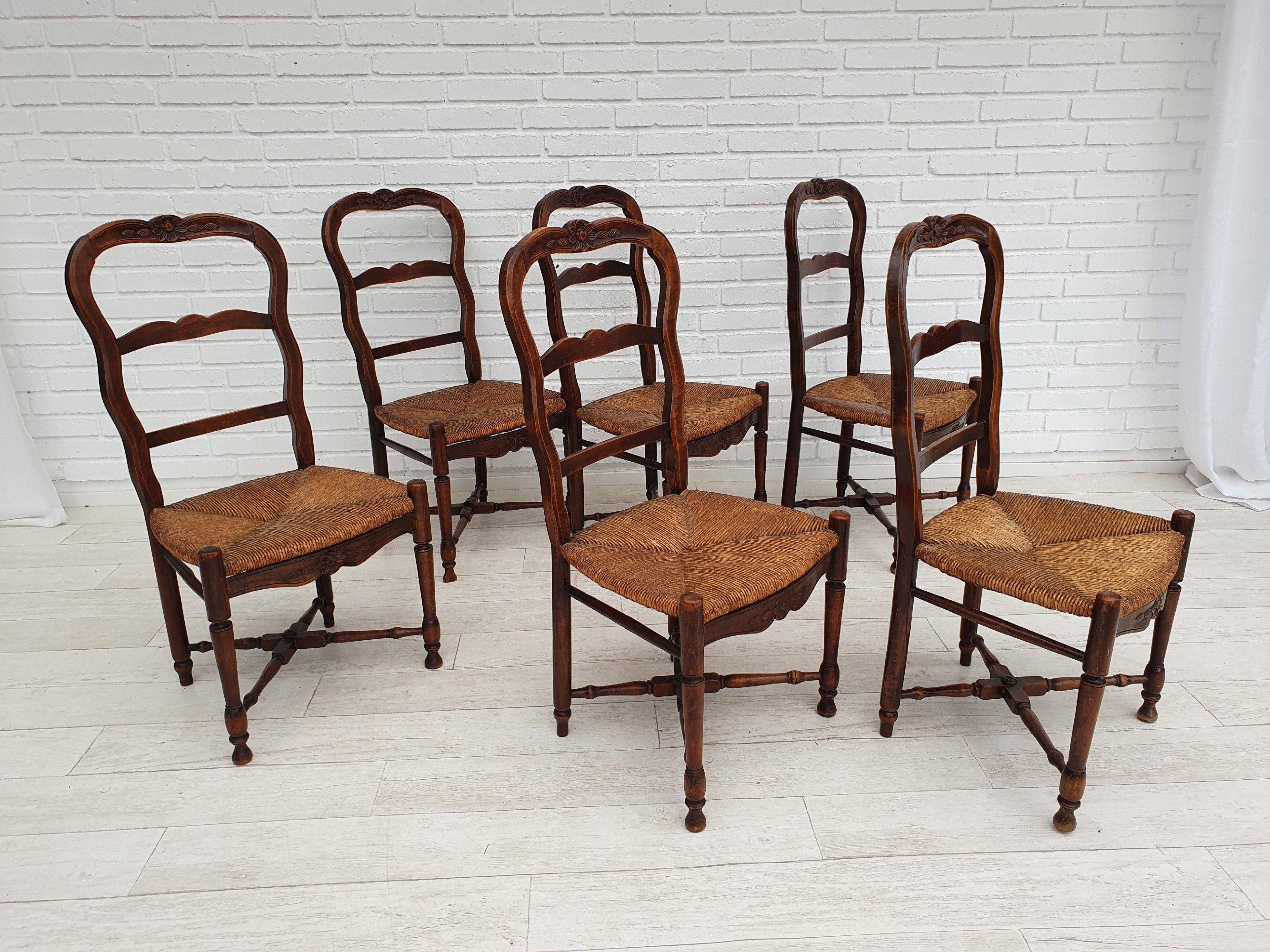 Original Danish country style chairs, 50s, set 6 pcs In Good Condition For Sale In Tarm, 82
