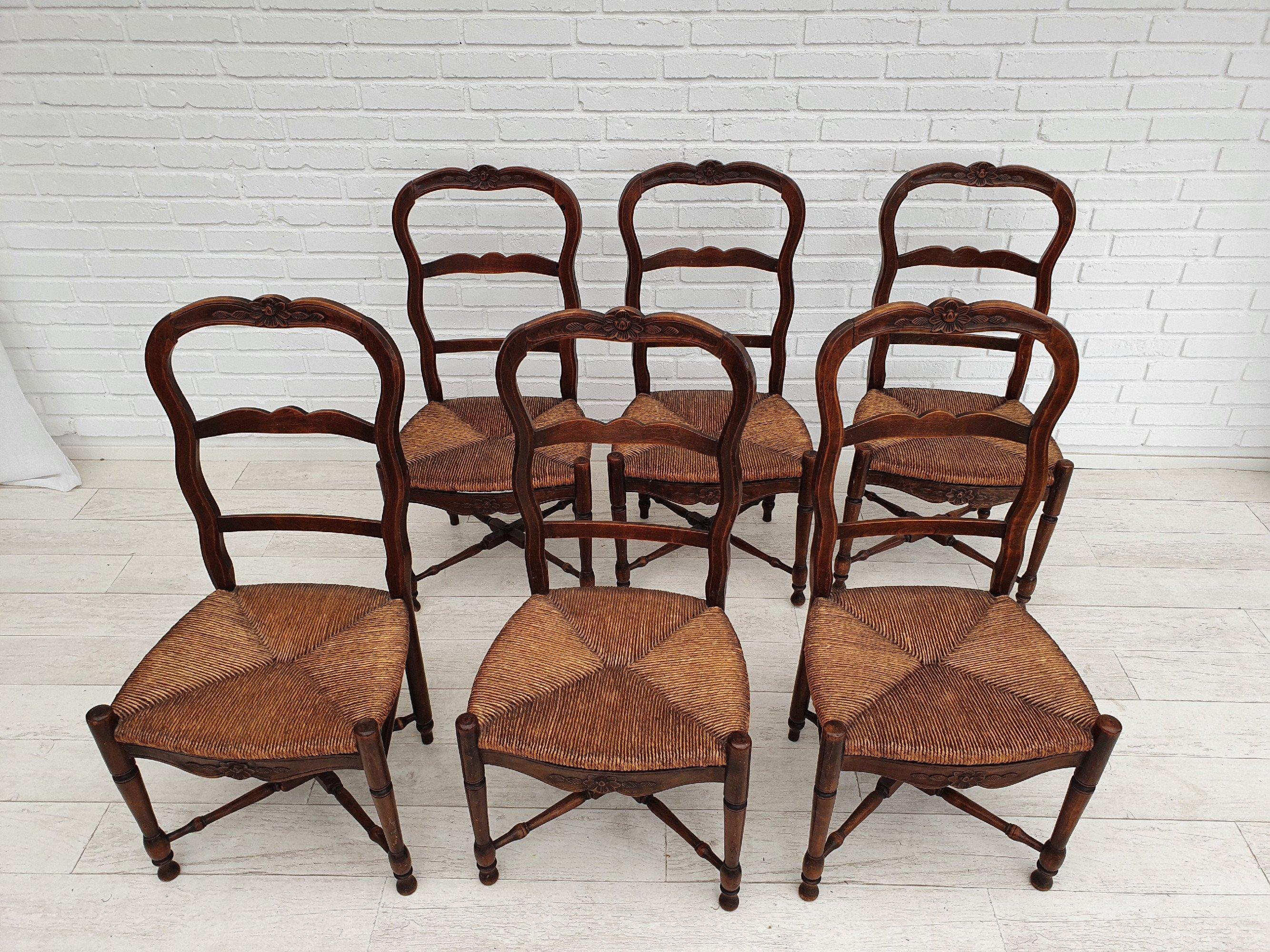 Mid-20th Century Original Danish country style chairs, 50s, set 6 pcs For Sale