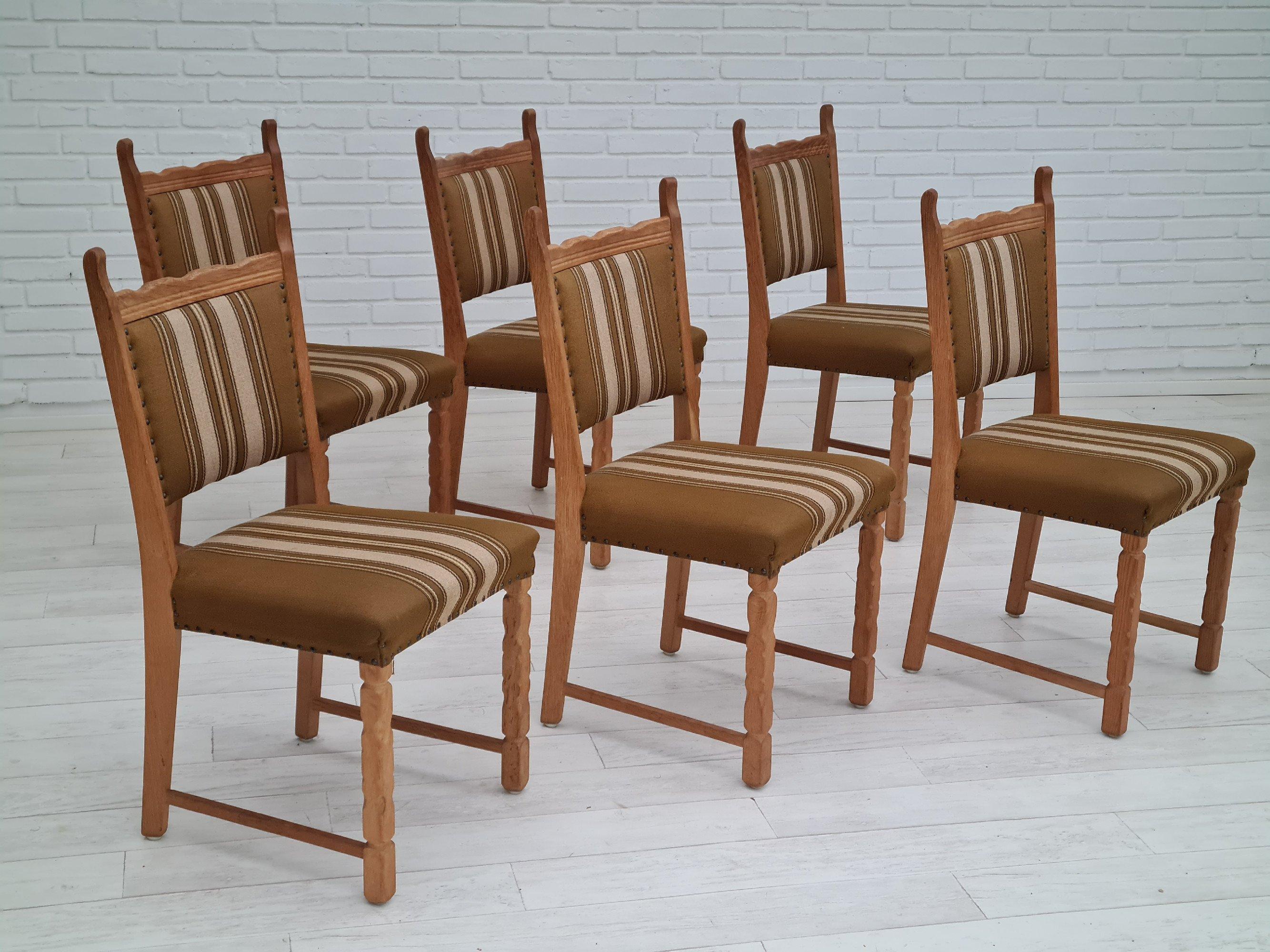 Original Danish Design, 1960s, Henning Kjærnulf Style, Set of Chairs, Oak Wood 8