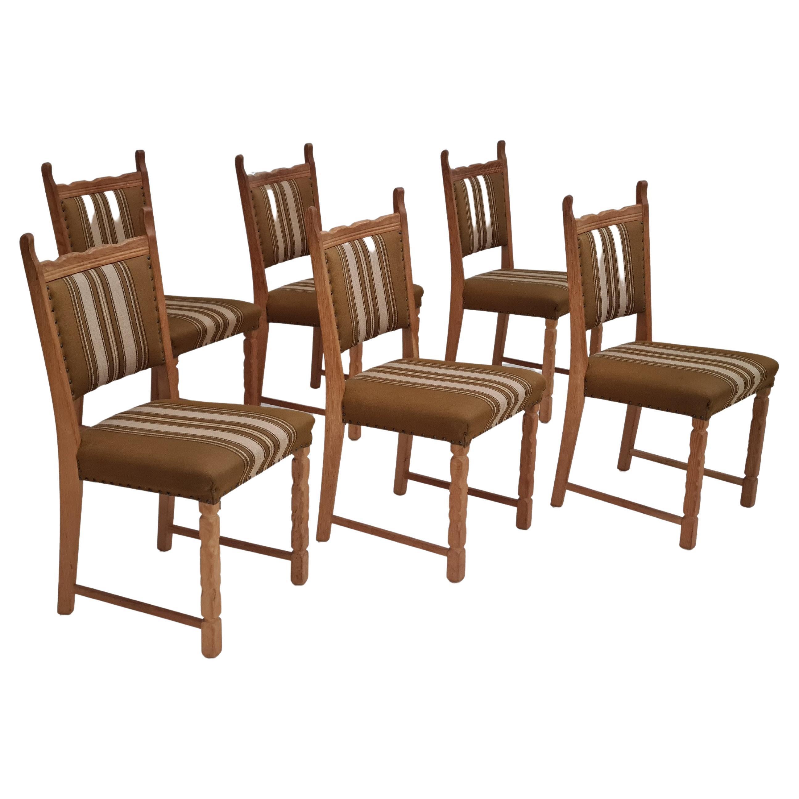 Original Danish Design, 1960s, Henning Kjærnulf Style, Set of Chairs, Oak Wood
