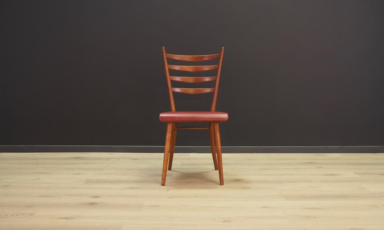 Set of chairs of the 1960s-1970s. Danish design. Construction made of beech wood. Chairs upholstered with the eko-leather in red. Chairs in good condition (minor scratches and bruises on wood and abrasions on upholstery), directly for
