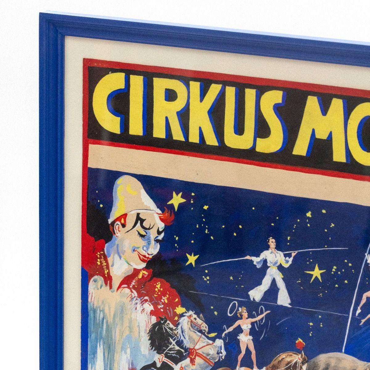 Dipinto a mano Poster originale danese d'epoca del circo dipinto a mano per il Cirkus Morenro, anni '50 in vendita
