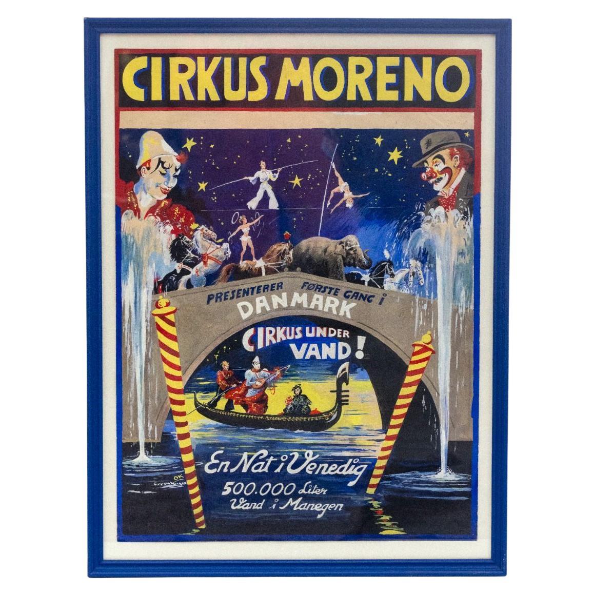 Poster originale danese d'epoca del circo dipinto a mano per il Cirkus Morenro, anni '50 in vendita