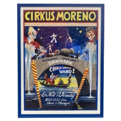 Cartel de circo original danés vintage pintado a mano para Cirkus Morenro, años 50