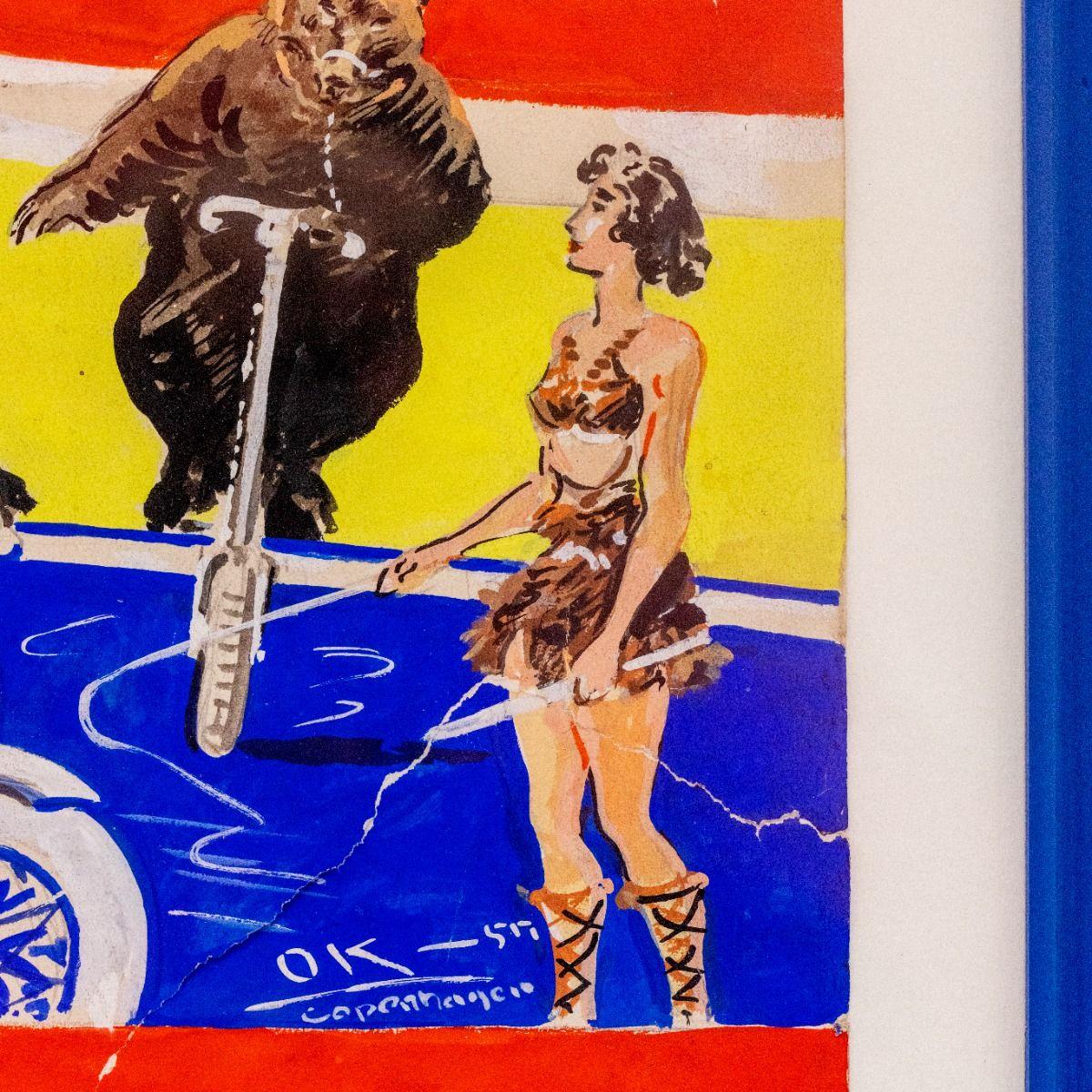 Affiche de cirque danoise originale peinte à la main pour Cirkus Rolando, 1957 Bon état - En vente à Kastrup, DK