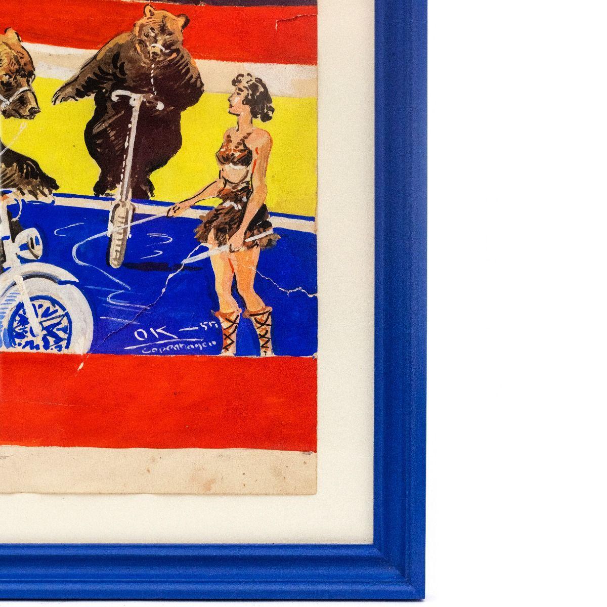 20ième siècle Affiche de cirque danoise originale peinte à la main pour Cirkus Rolando, 1957 en vente