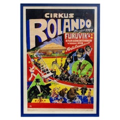 Original Danish Vintage Hand Painted Circus Poster for Cirkus Rolando, 1957