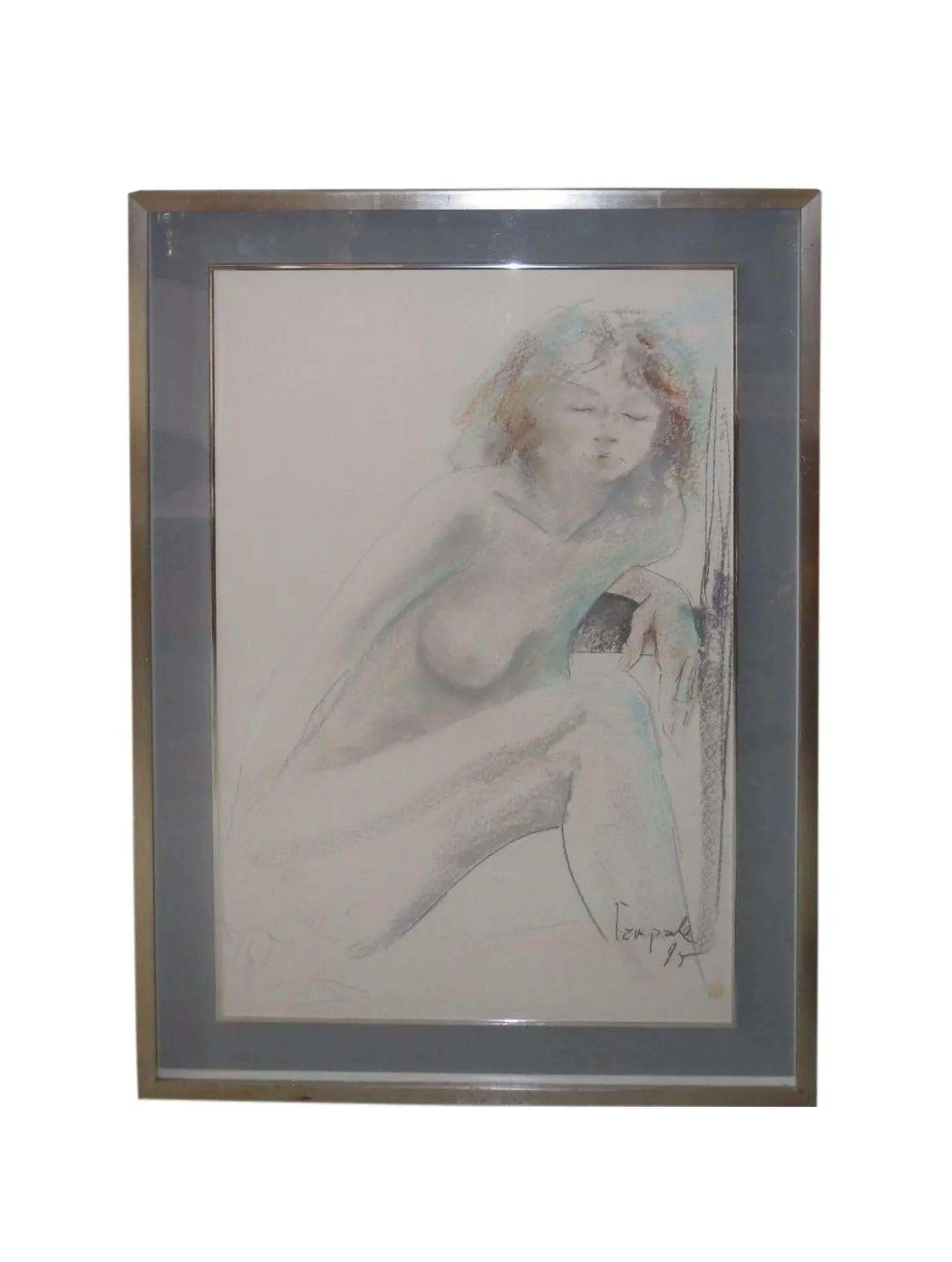 Modern Original Dario Campanile Female Nude Drawing, circa 1995 For Sale