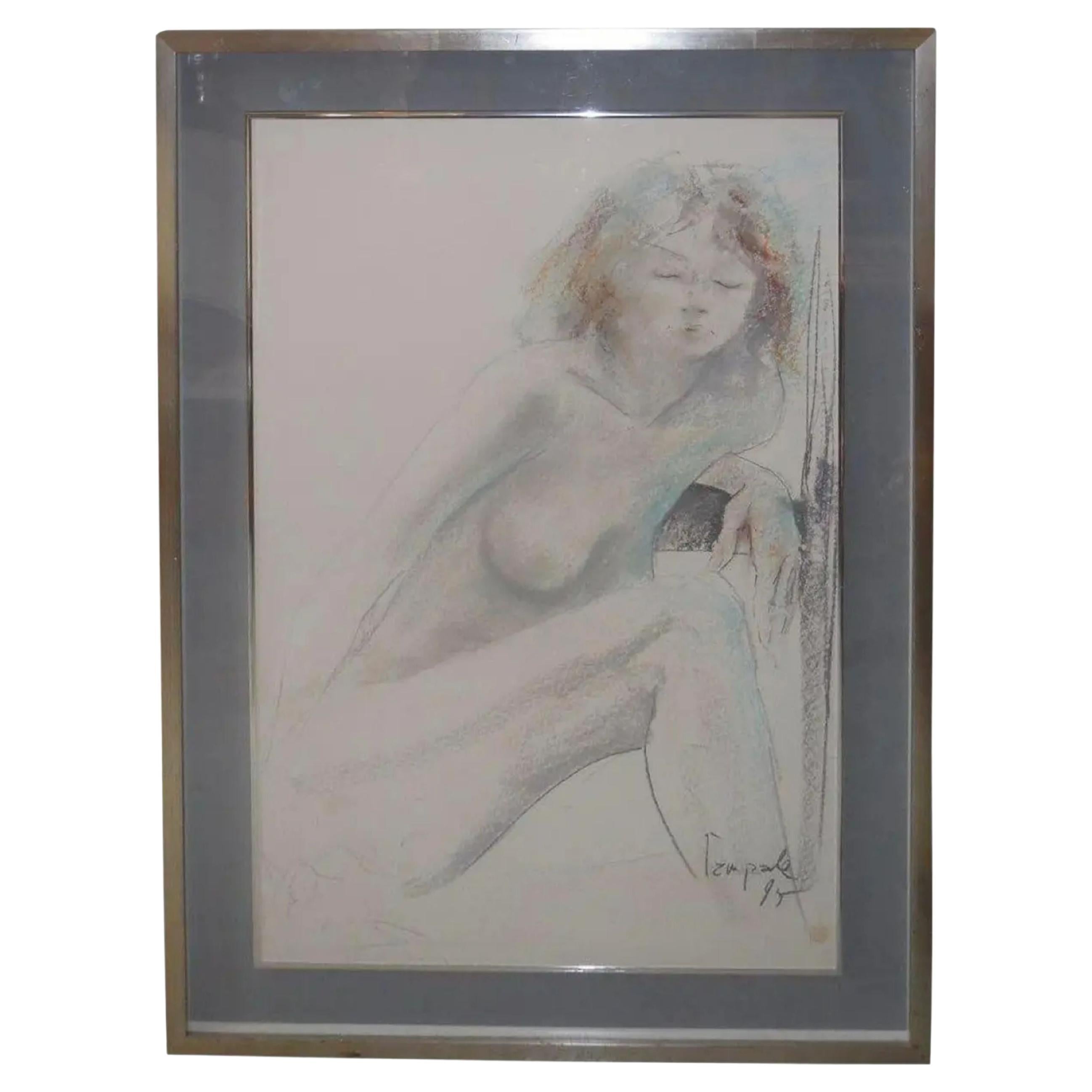Original Dario Campanile Female Nude Drawing, circa 1995 For Sale