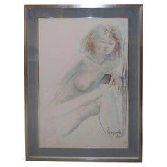 Vintage Original Dario Campanile Female Nude Drawing, circa 1995