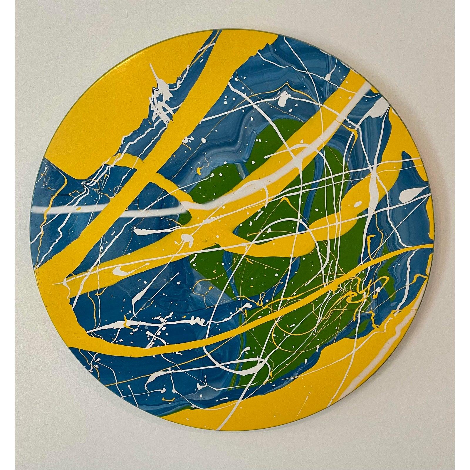 Original Dave Wilcox Modernist Round Oil Painting, Listed California Artist In Good Condition In LOS ANGELES, CA