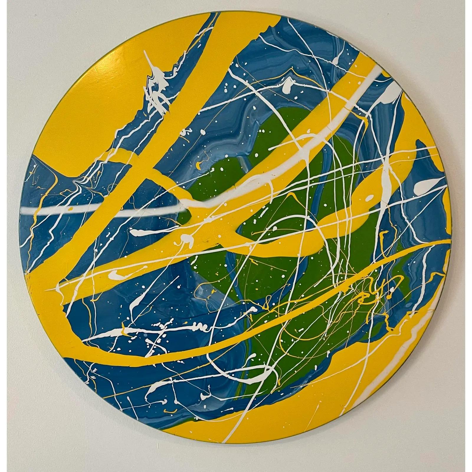 Peinture à l'huile ronde moderniste originale de Dave Wilcox, artiste californien répertorié Bon état à LOS ANGELES, CA