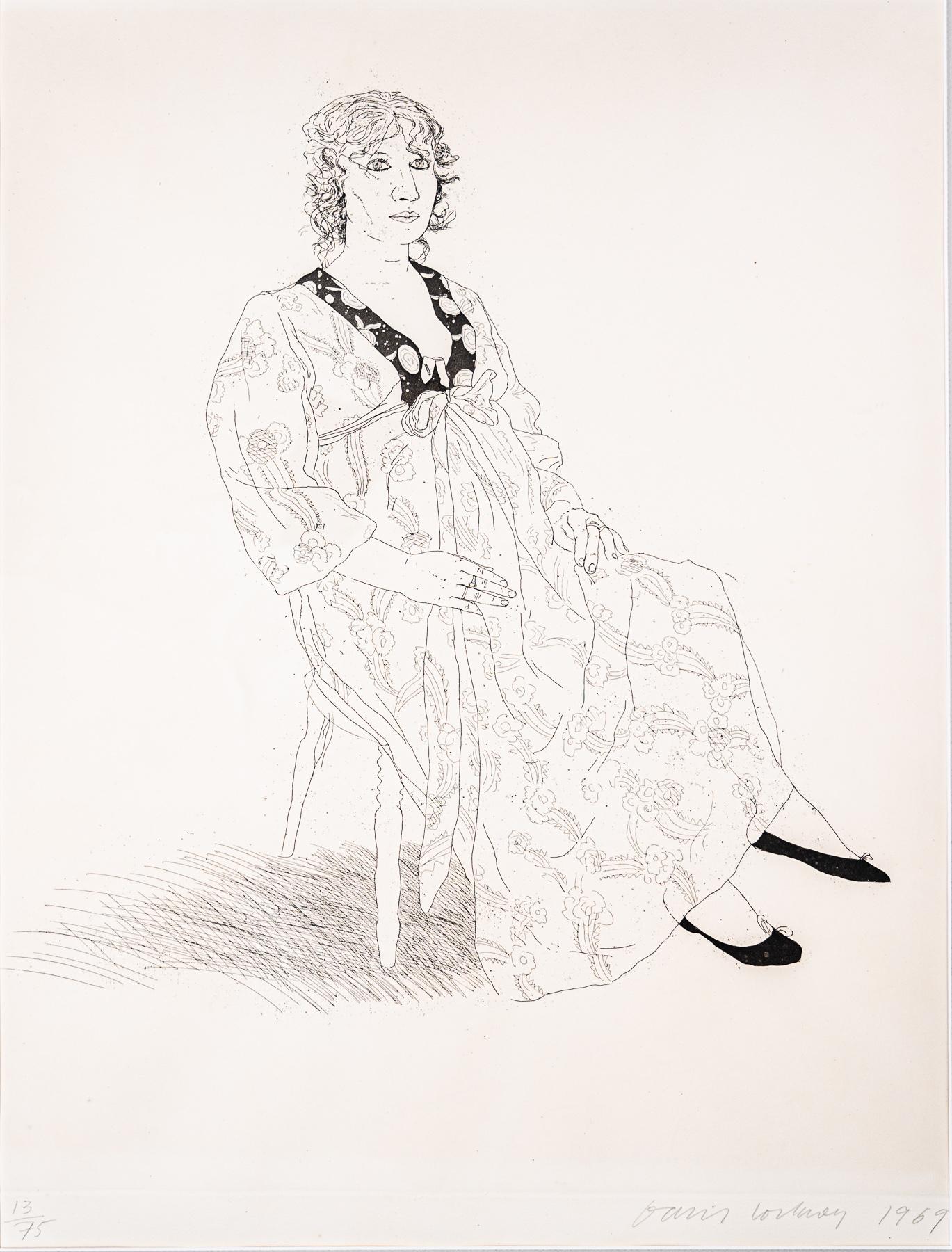 Original David Hockney etching of Celia Birtwell, iconic British textile designer and fashion designer, signed, numbered 13 of an edition of 75, dated 1969
Hockney has had a close friendship with Celia over the years. He first met her in Los
