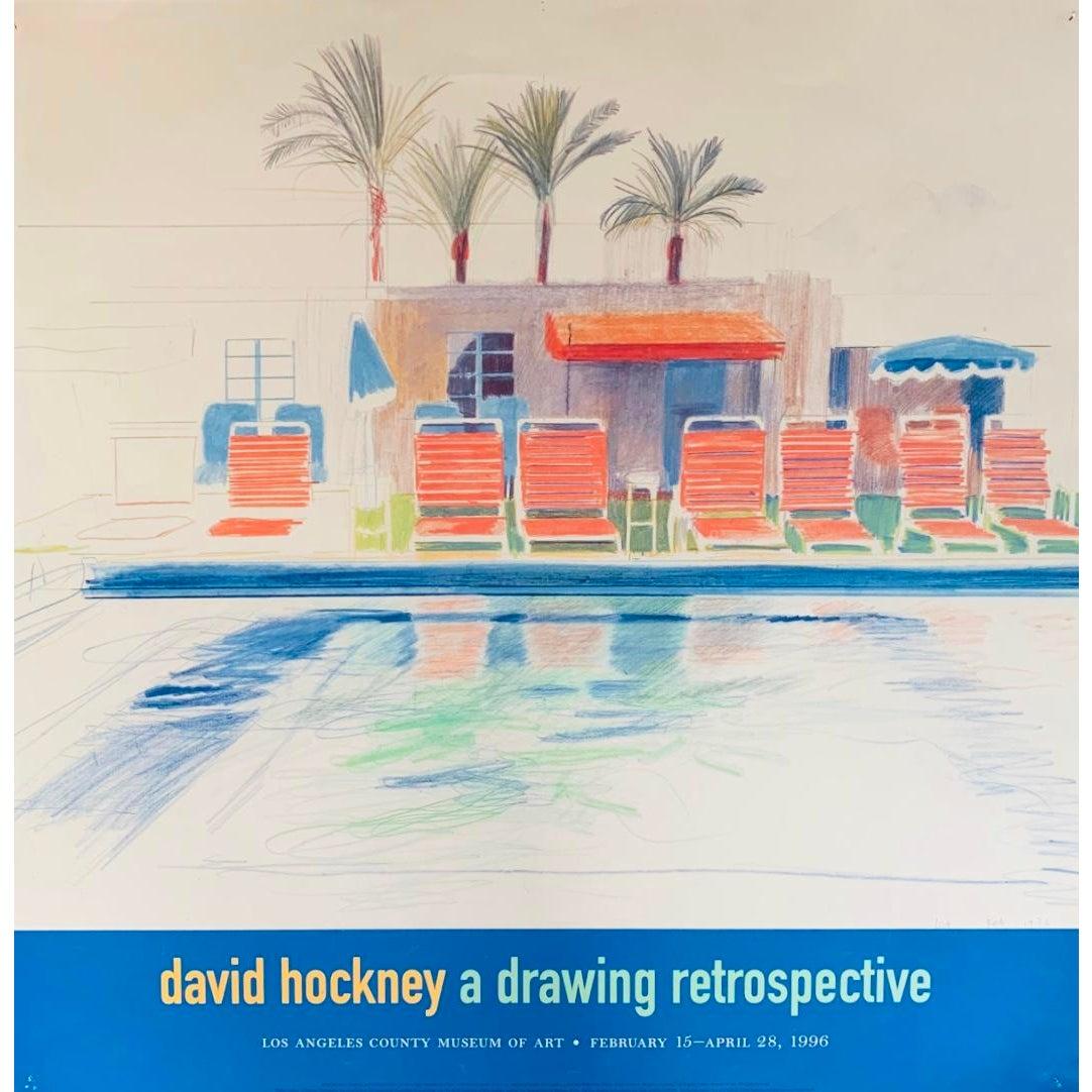 Póster litografía original de la exposición de David Hockney 8 sillas de sol junto a una piscina 1976 en venta 5