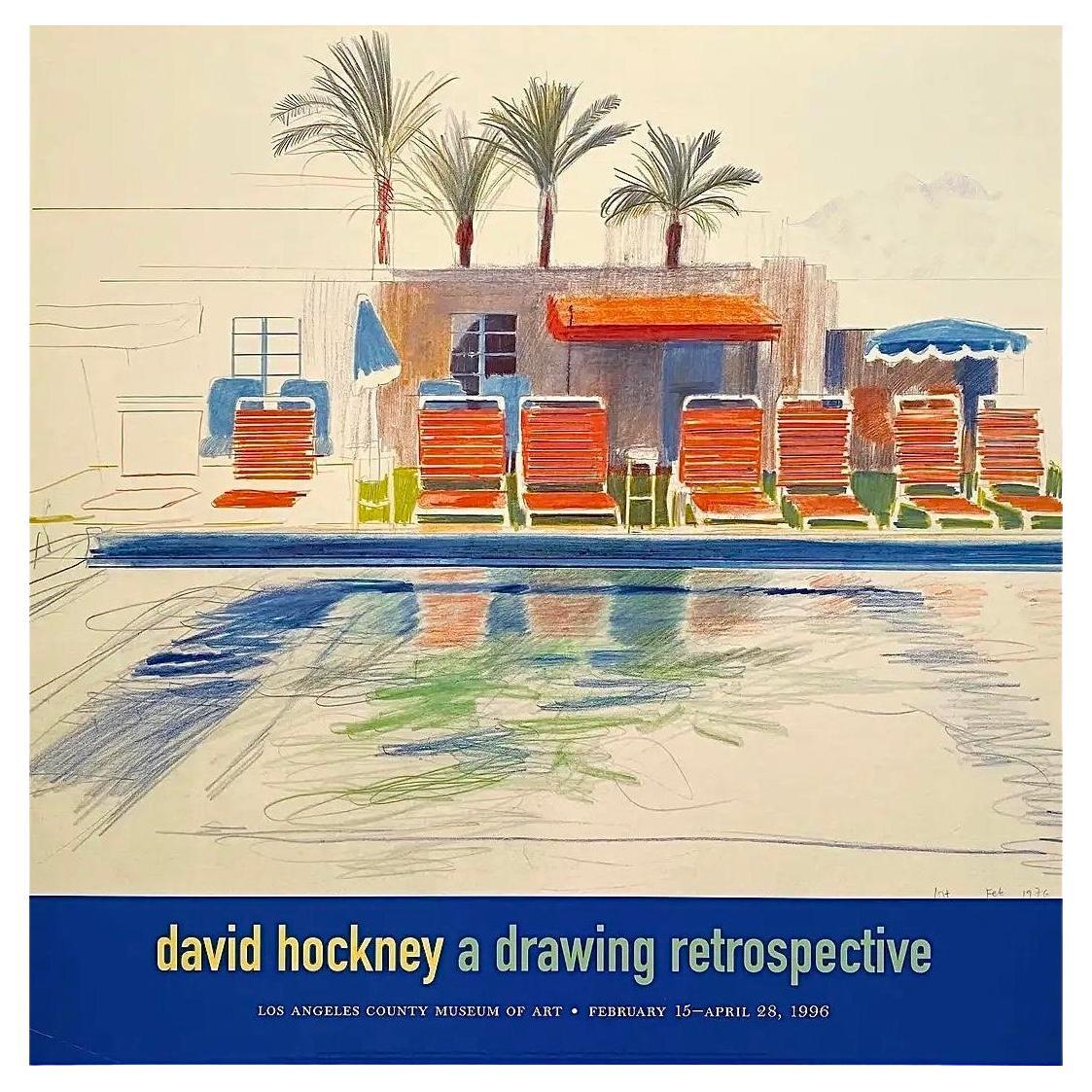 Original David Hockney Ausstellungslithographie Poster 8 Sonnenstühle an einem POOL 1976