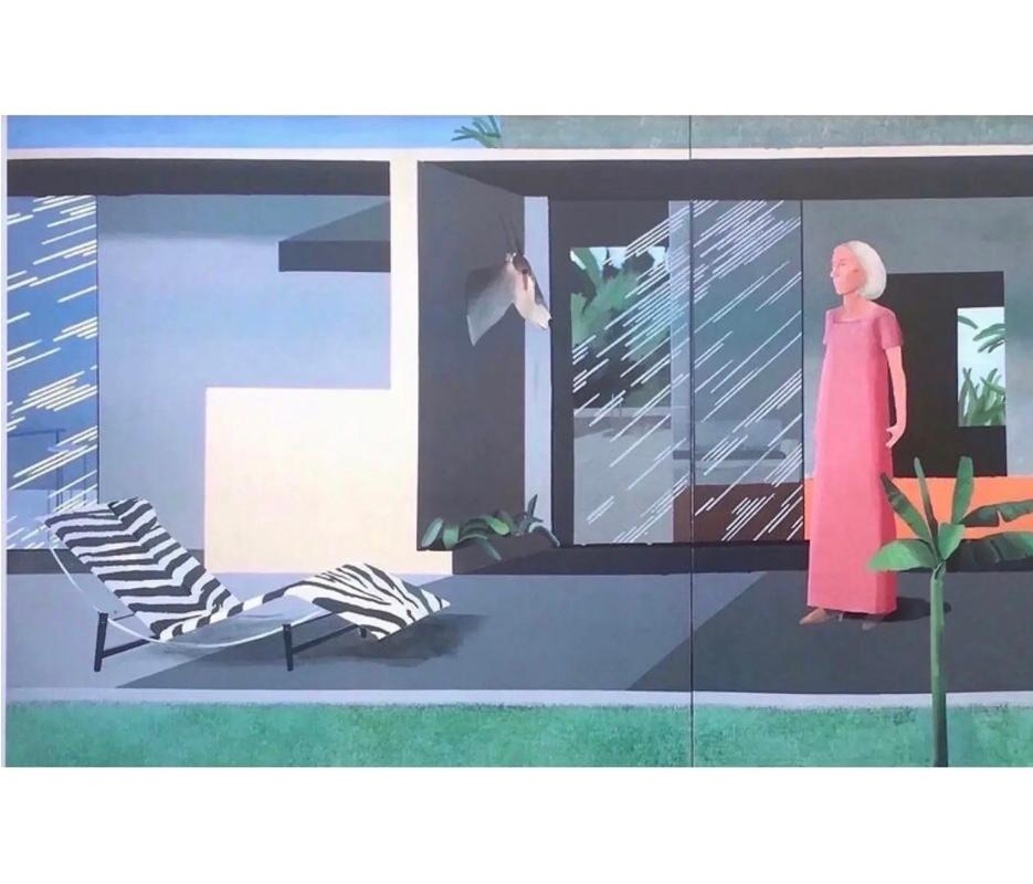 Póster litografía original de la exposición de David Hockney Ama de casa de Beverly Hills 2001 Danés en venta