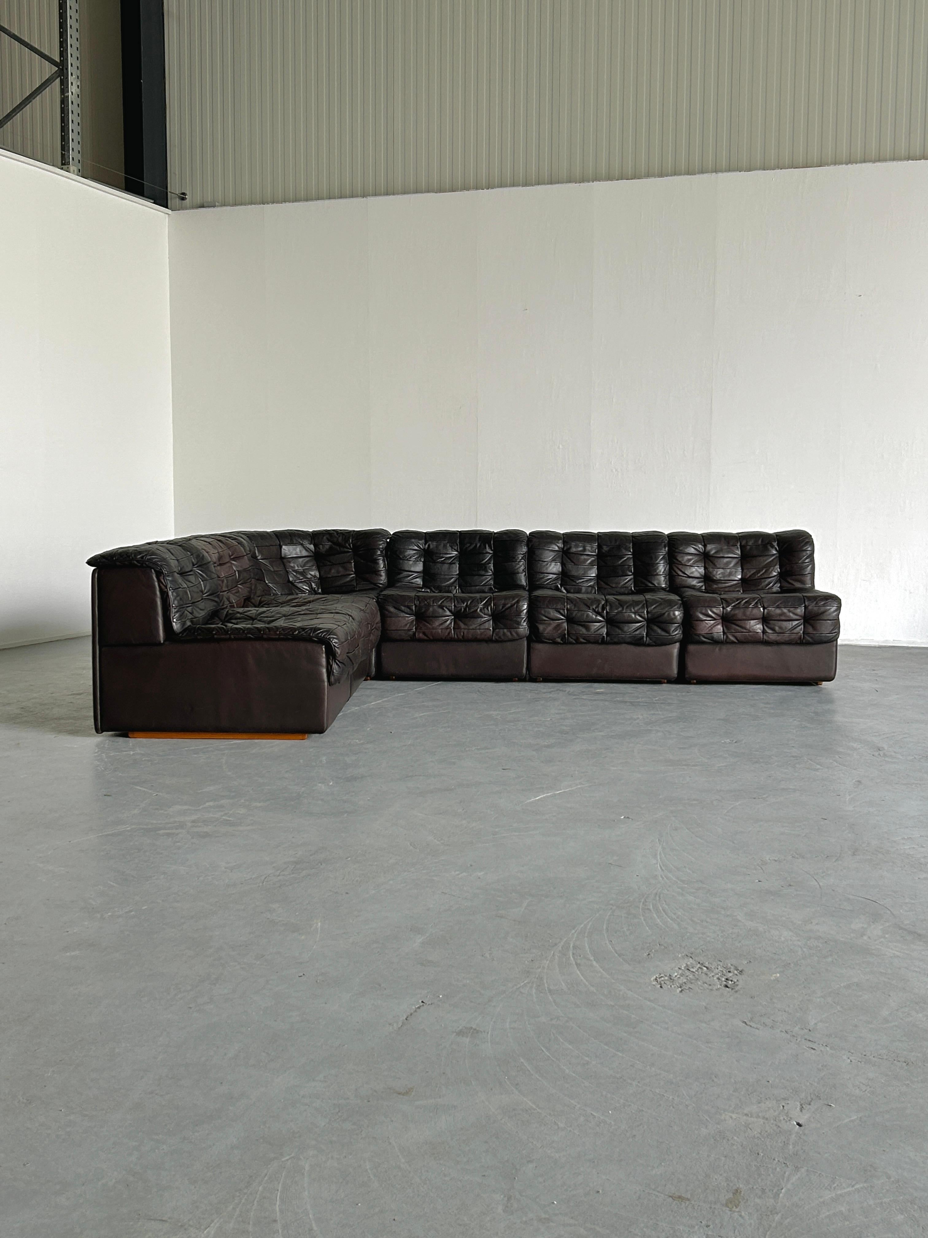 Original De Sede DS-11 Patchwork dunkelbraunes Leder Sechsteiliges modulares Sofa, 1970er Jahre im Angebot 8