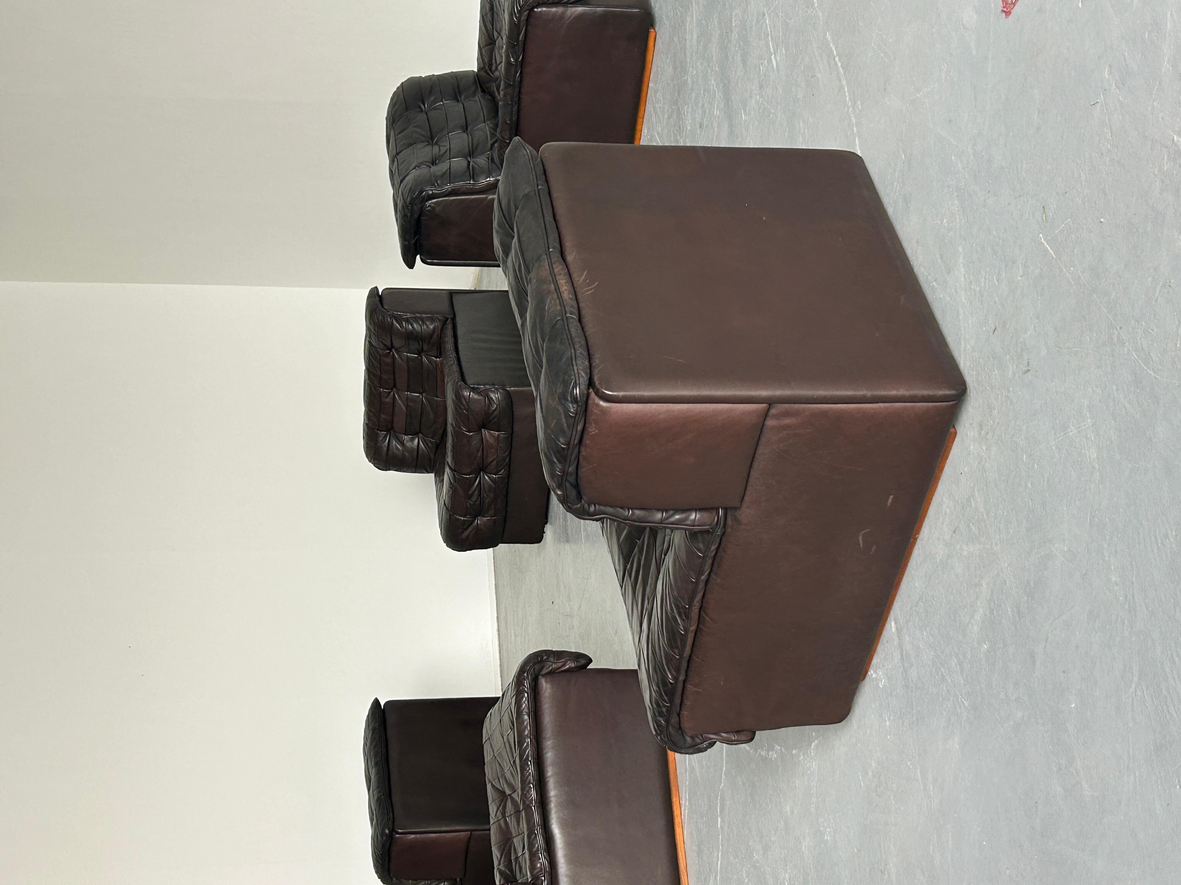 Original De Sede DS-11 Patchwork Dark Brown Leather Six-Part Modular Sofa, 1970s For Sale 12