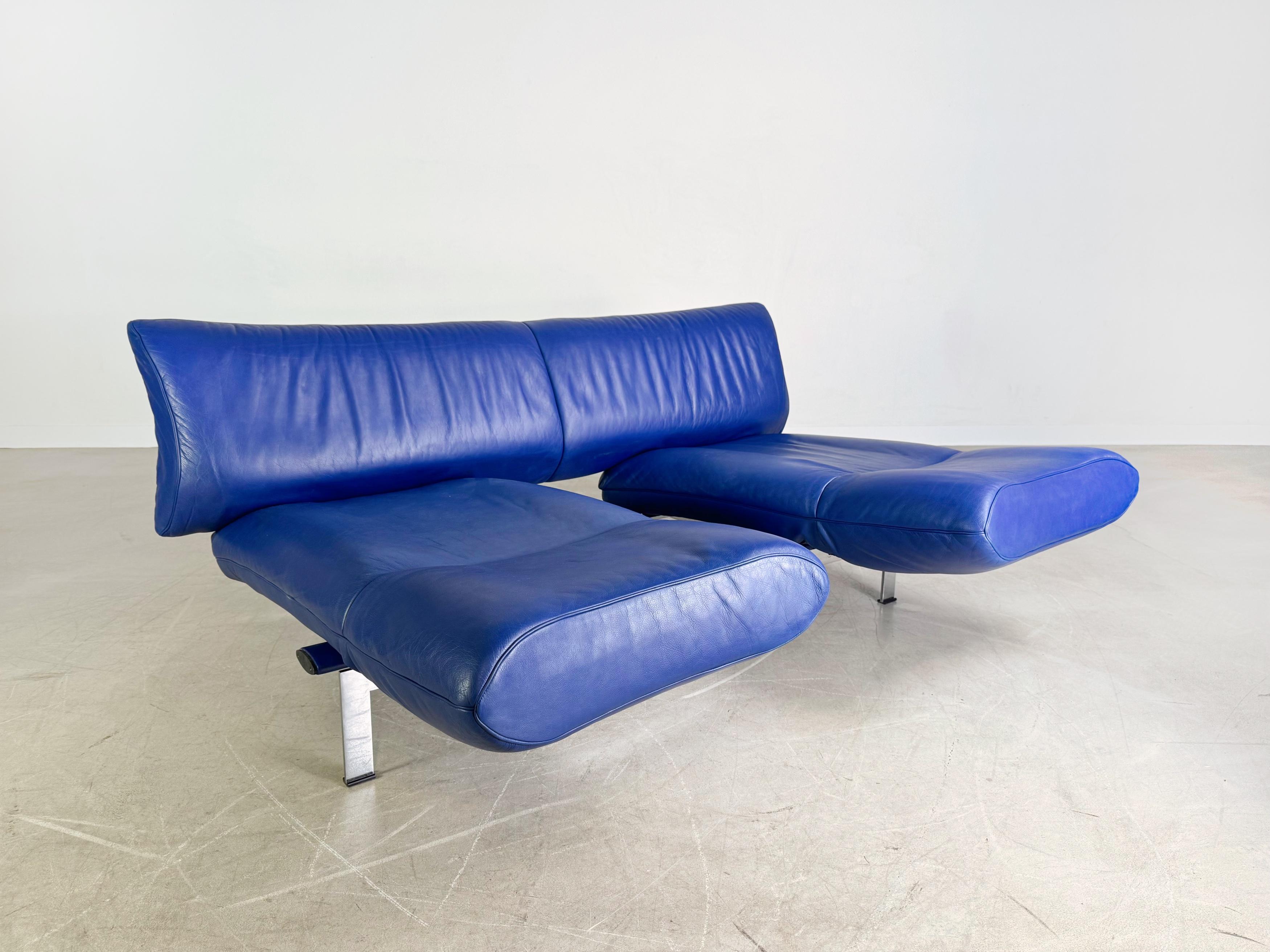 Original De Sede DS 140 Sofa Design Couch Leder blau Zweisitzer en venta 1
