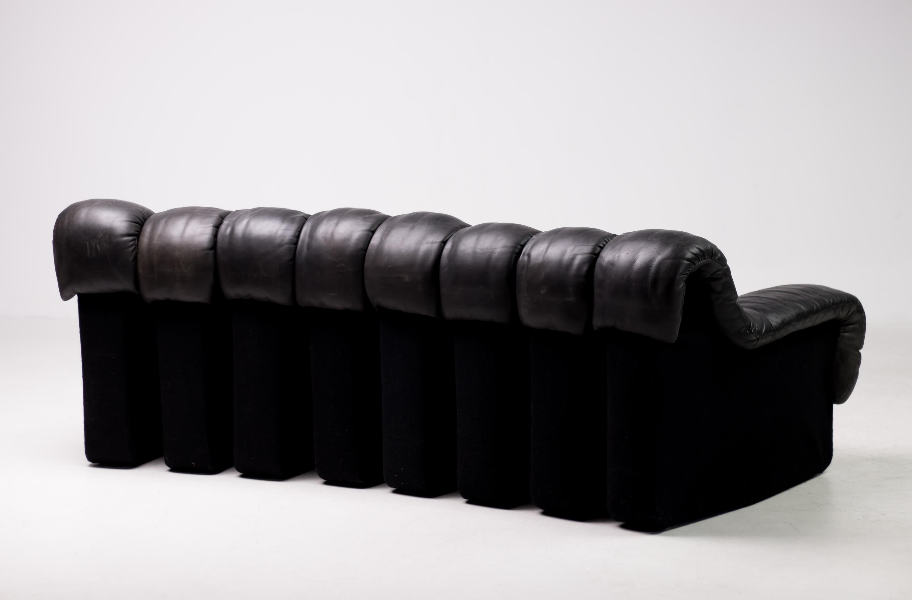 Original De Sede DS600 Black on Black Non Stop Sectional Sofa In Good Condition In Dronten, NL