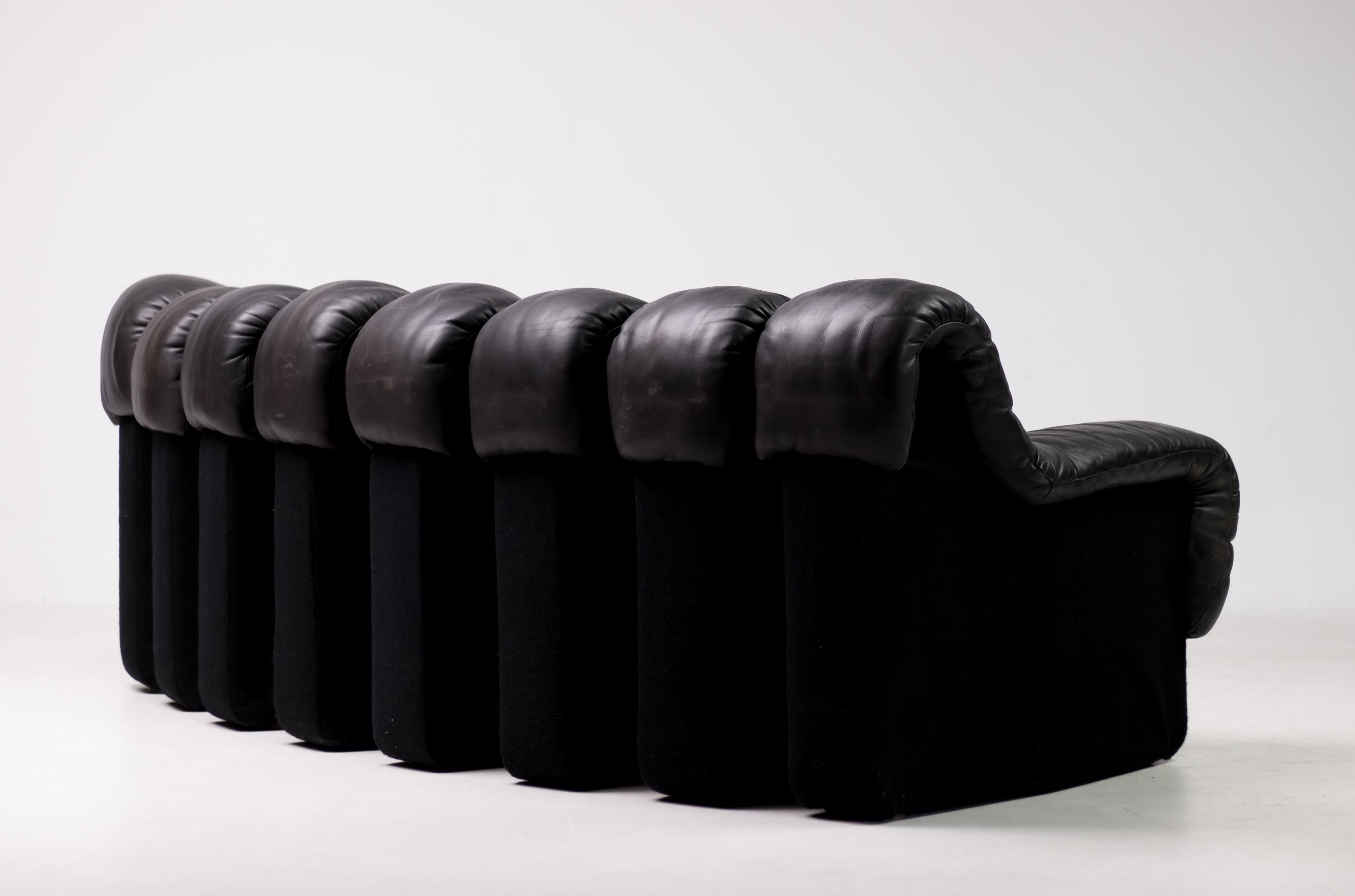 Leather Original De Sede DS600 Black on Black Non Stop Sectional Sofa