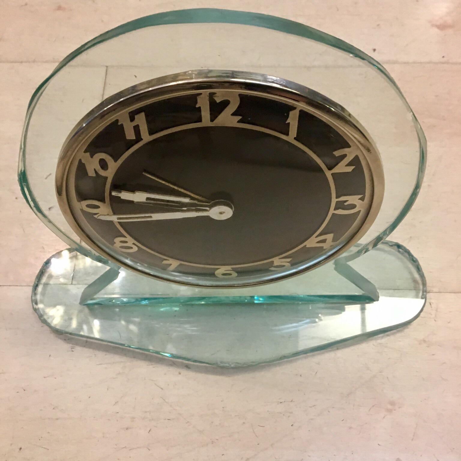 Original Decò Crystal Table Clock Turtle Effect Dial,  1930s In Excellent Condition In Florence, IT