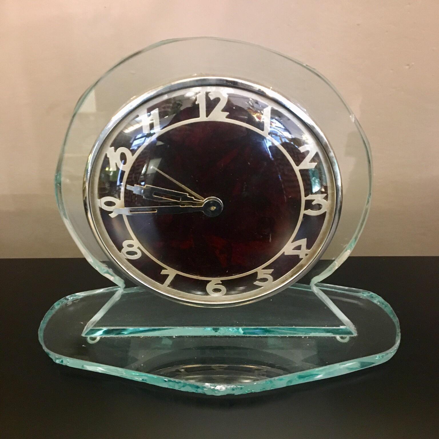 20th Century Original Decò Crystal Table Clock Turtle Effect Dial,  1930s